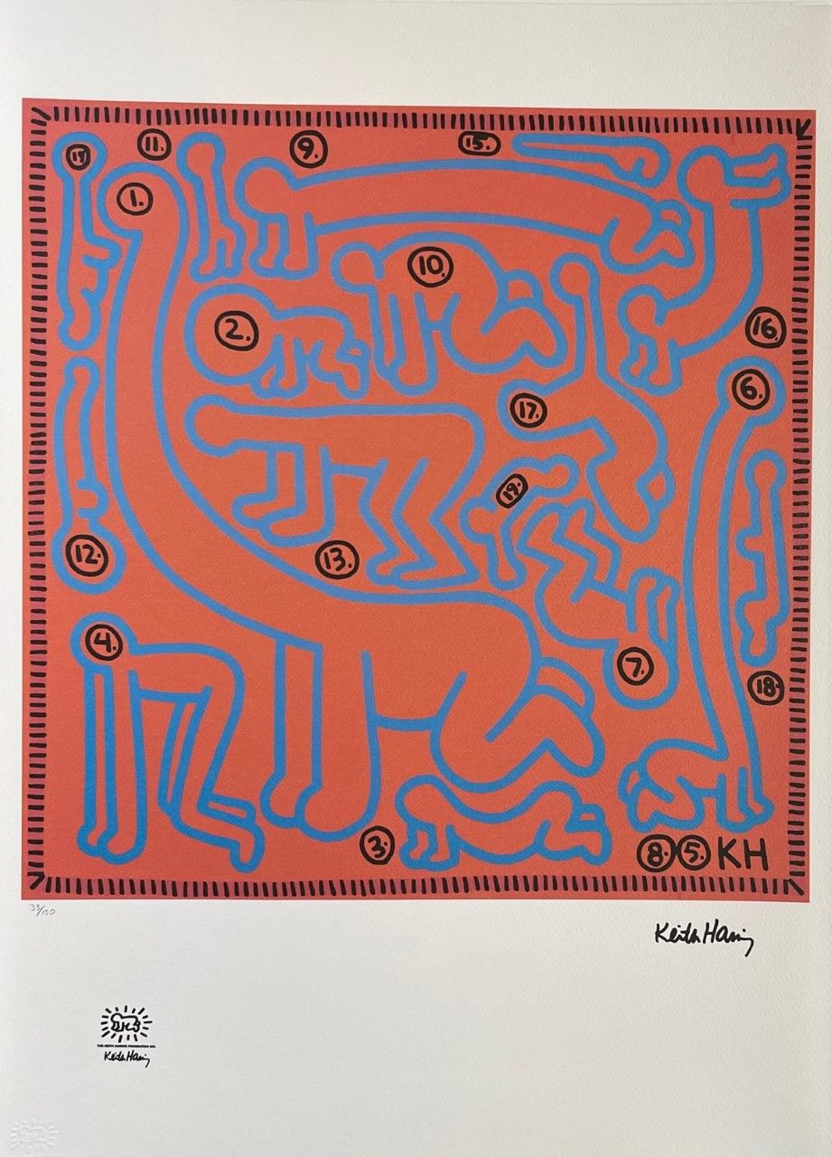 HARING Keith (1958 - 1990) Stampa "COMPOSIZIONE" Firmata in pietra in basso a de&hellip;
