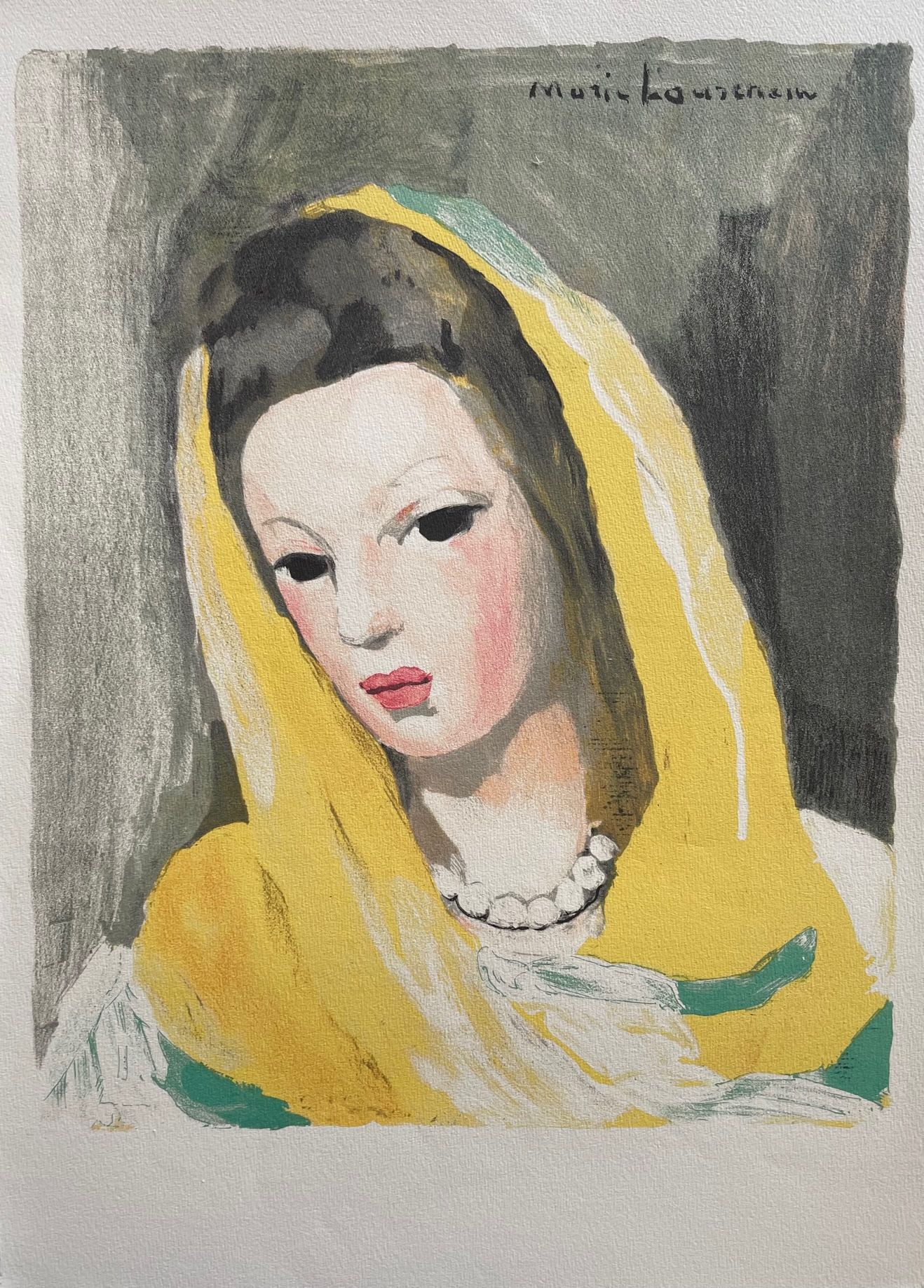 LAURENCIN Marie (1883 - 1956) Lithographie"FEMME AU FOULARD JAUNE"Signée dans la&hellip;