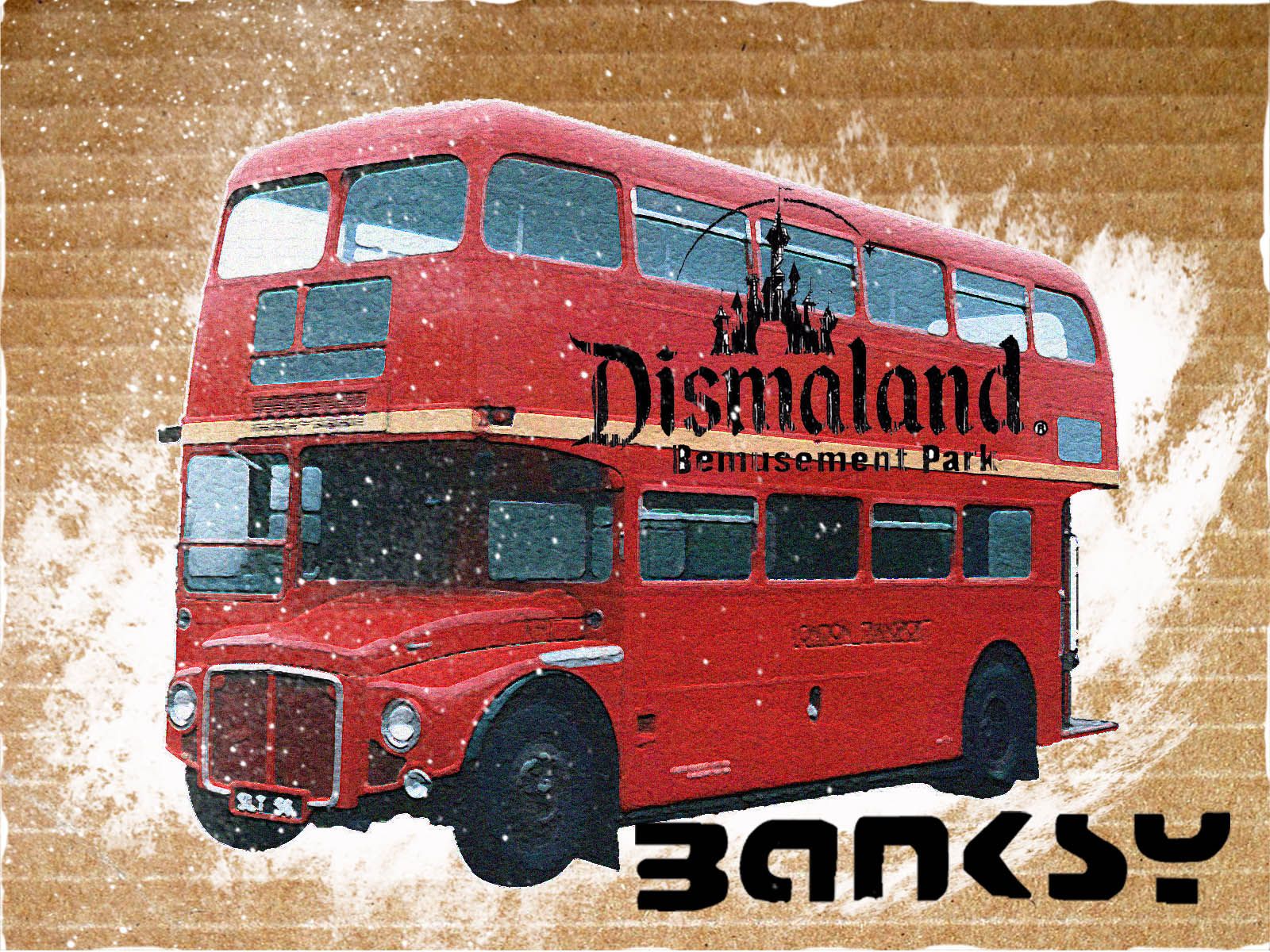 BANKSY (1974 - ) ( d'aprés ) Stencil "DOUBLE DECKER BUS "Stencil and aerosol on &hellip;