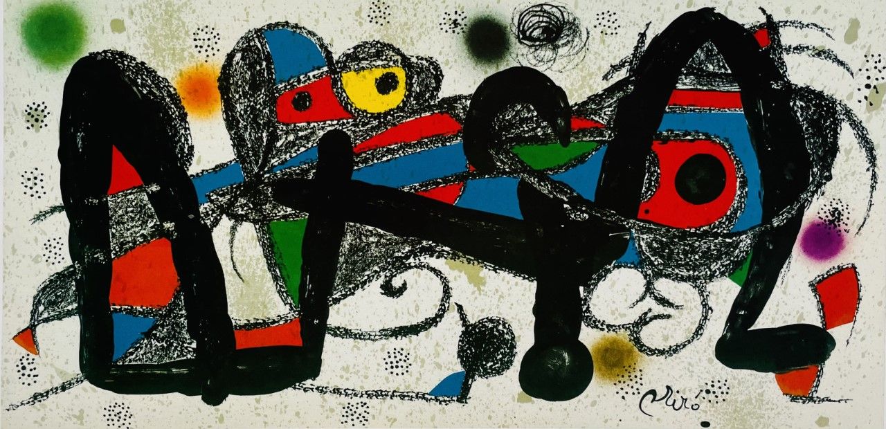 MIRO Joan (d'après) (1893 - 1983) 石版画 "COMPOSITION "右下角有石版画签名，石版画是根据艺术家的作品进行彩色胶印&hellip;