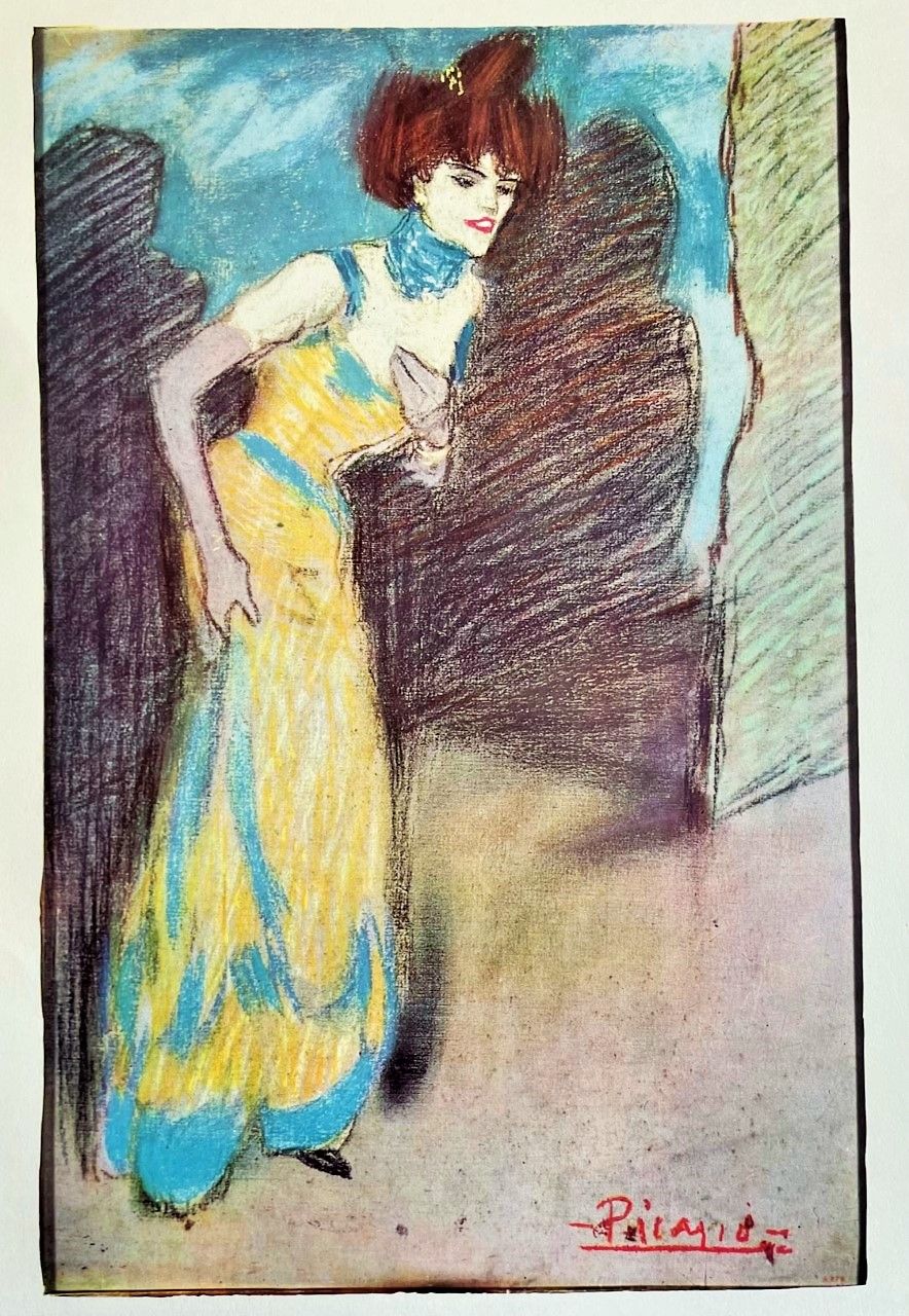 PICASSO Pablo (d'aprés) (1881 - 1973) 石板画 "穿黄色衣服的女人"，在右下方的石头上签名，根据艺术家1901年的作品。19&hellip;