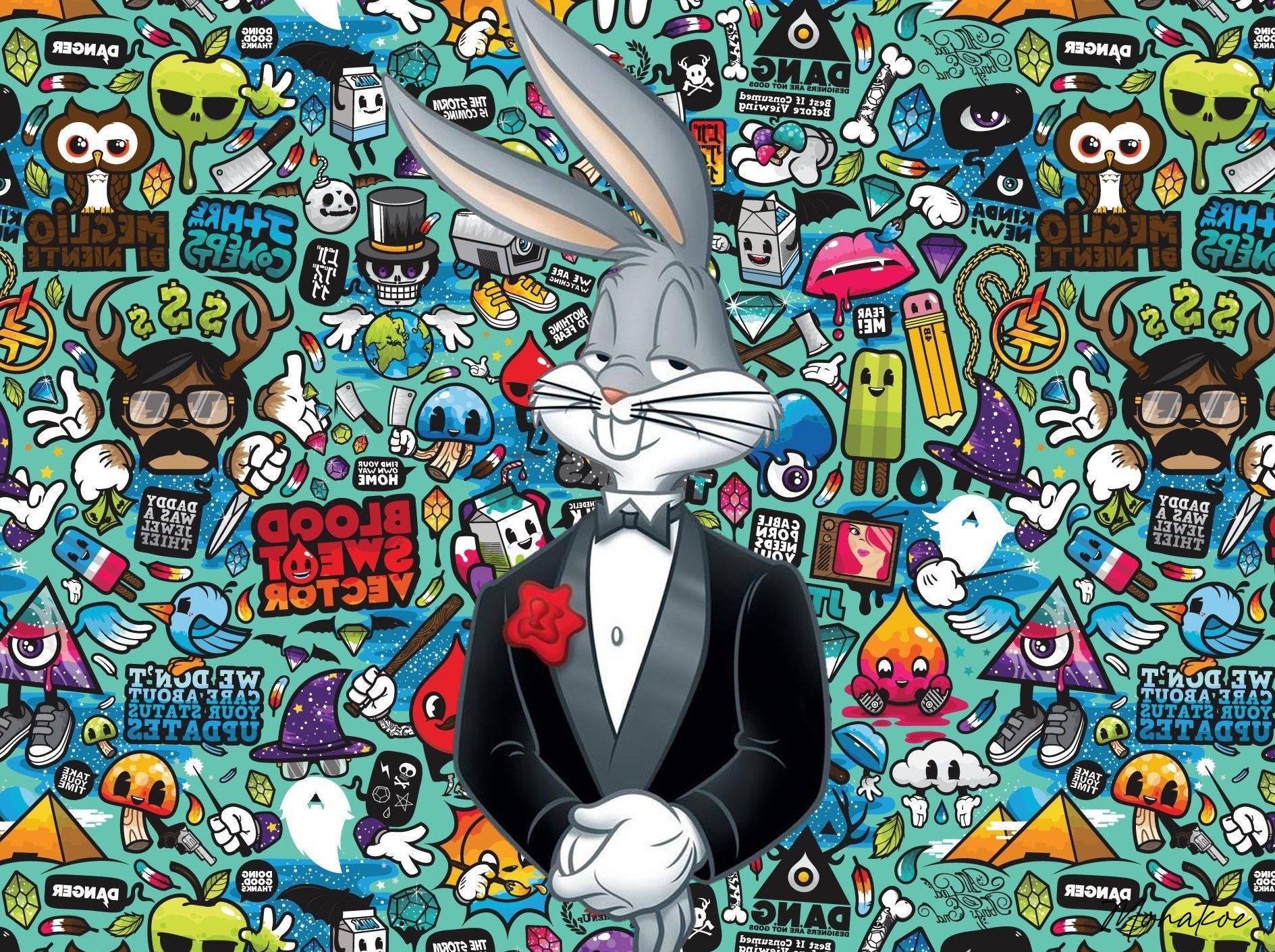 MONAKOE ( XX ) Signée dans la planche en bas à droite , Bugs Bunny, Print, Monak&hellip;