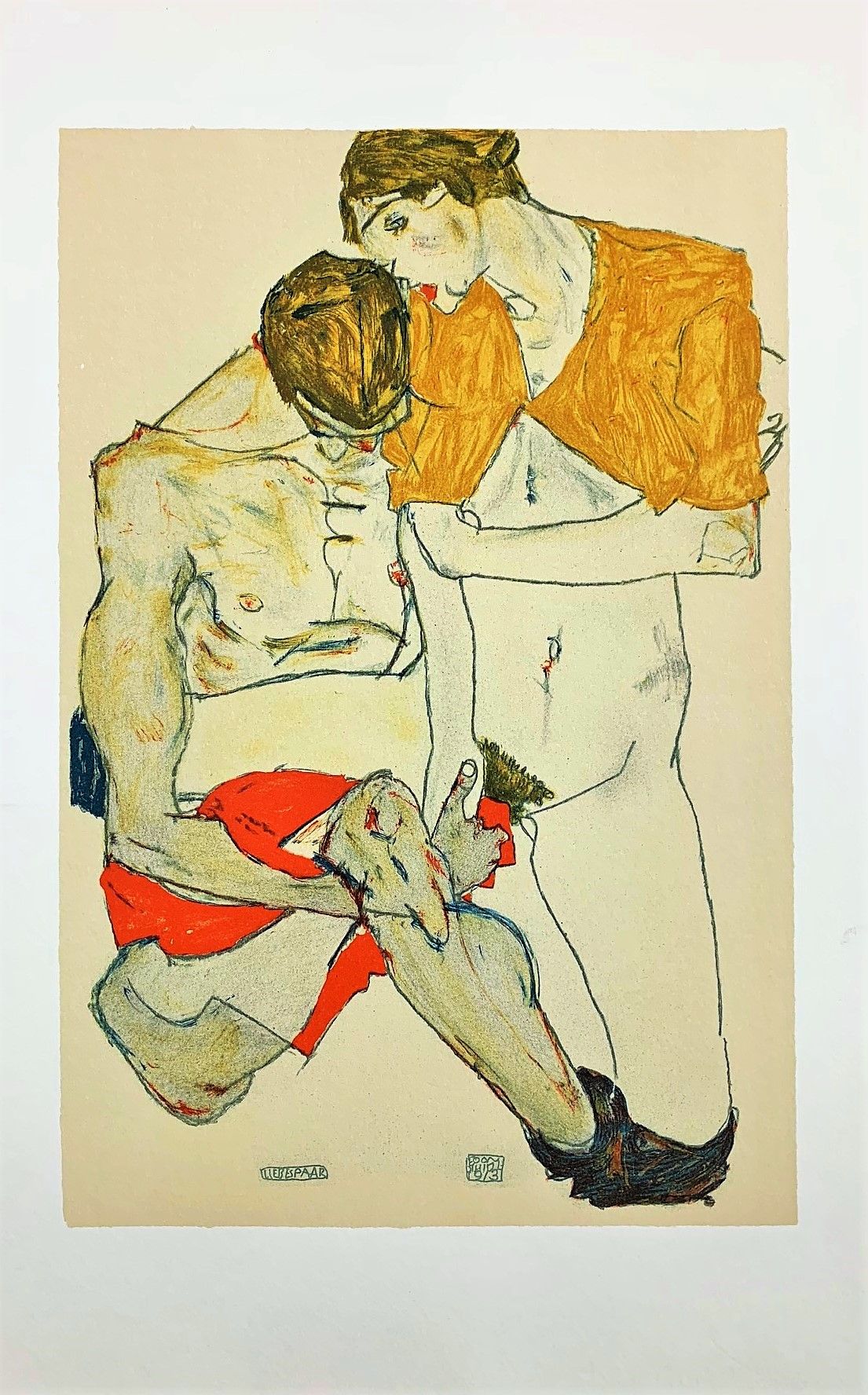 SCHIELE Egon (1890 - 1918) Lithograph "LES AMOUREUX / LOVERS "Signed and dated l&hellip;