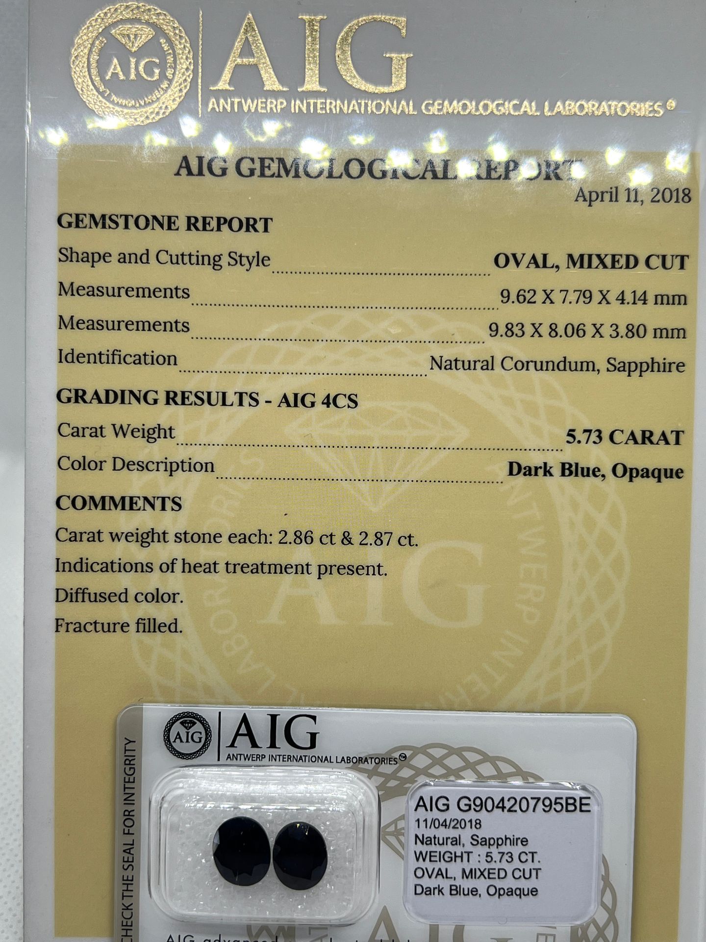 SAPHIRE 2 SAPHIRE BLEU de 5,73 carat, certificat de garantie, le certificat fait&hellip;