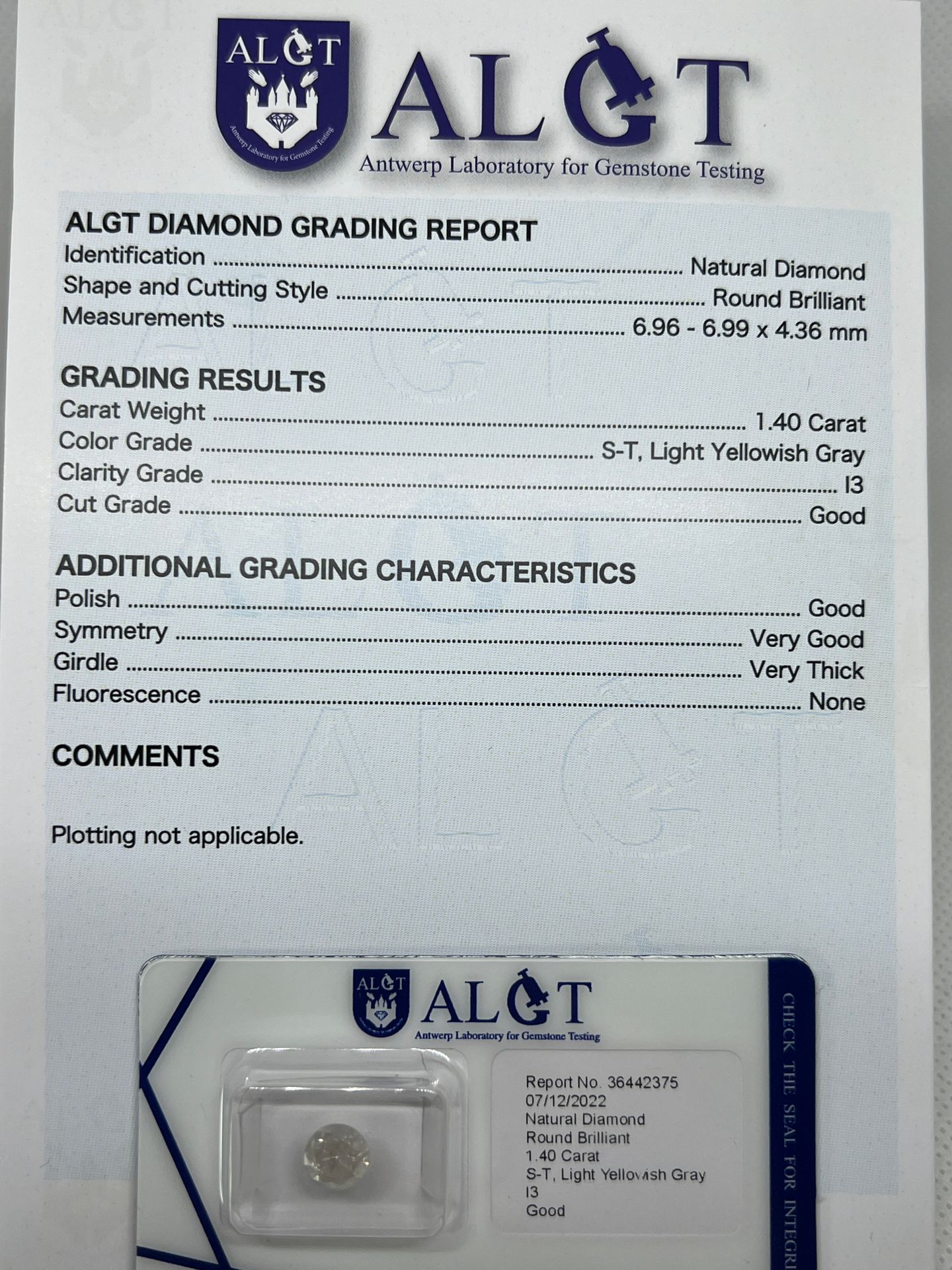 DIAMANT DIAMOND 1.40 carat, certificate of guarantee, the certificate is part of&hellip;