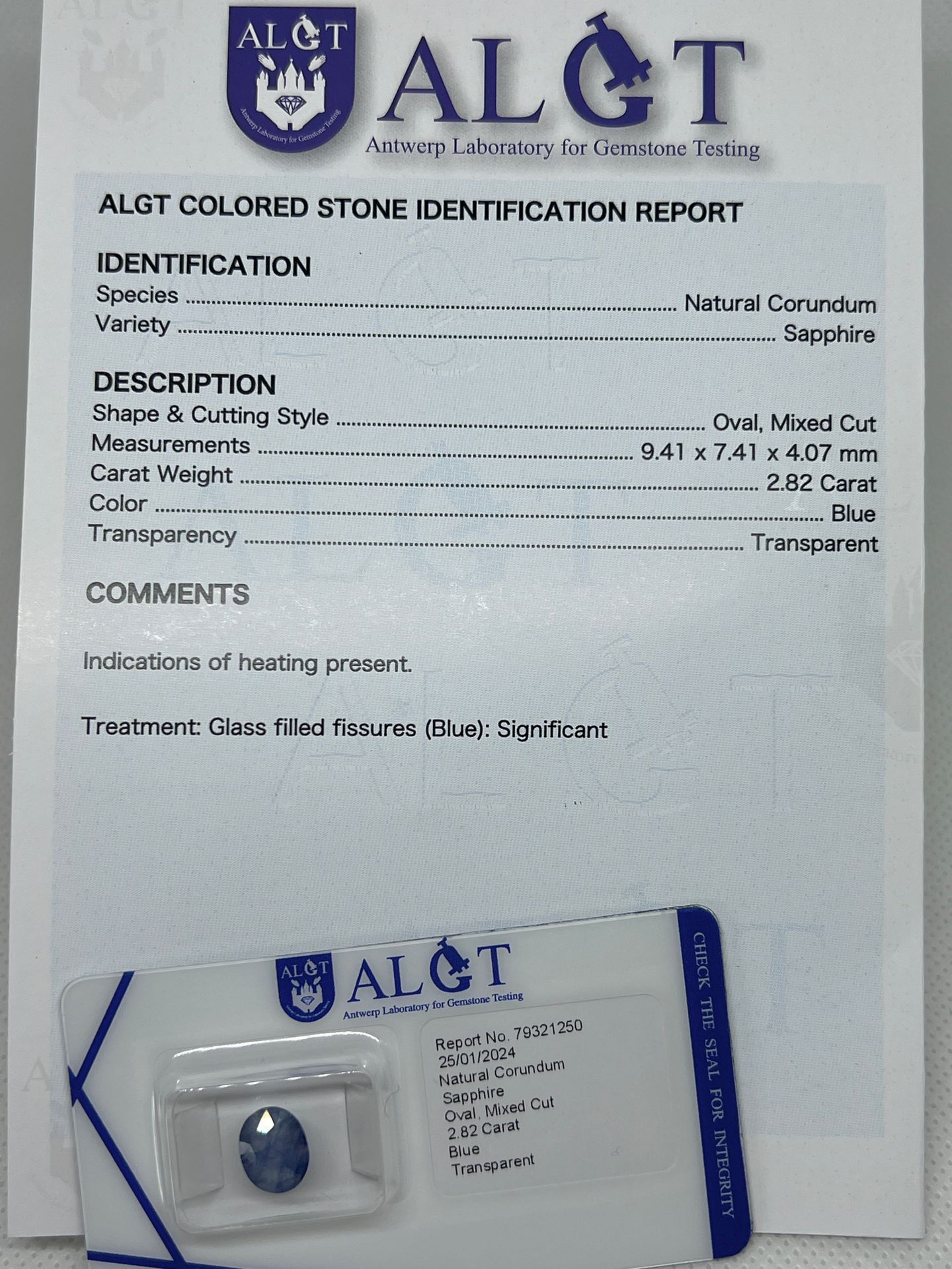 SAPHIRE AZUL SAPHIRE de 2,82 quilates, certificado de garantía, el certificado e&hellip;