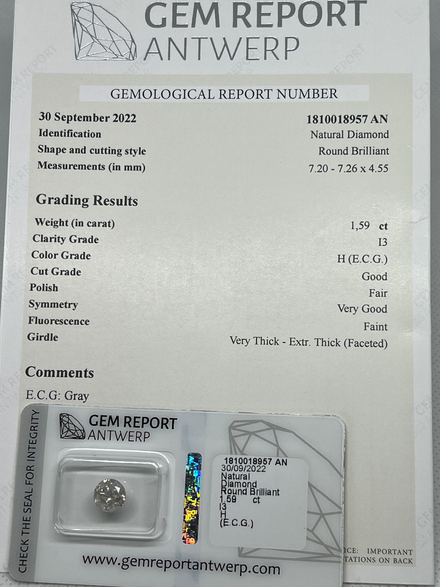 DIAMANT 1,59 Karat Diamant, Garantiezertifikat, das Zertifikat ist Teil der Besc&hellip;
