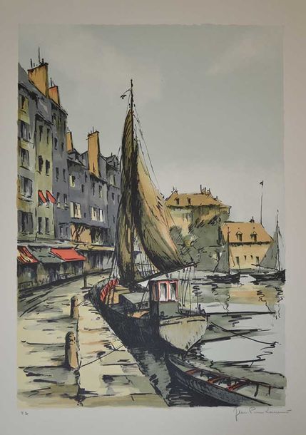 LAURENT Jean-Pierre (1920- ) Lithographie"HONFLEUR EA",Épreuve d artiste signée &hellip;