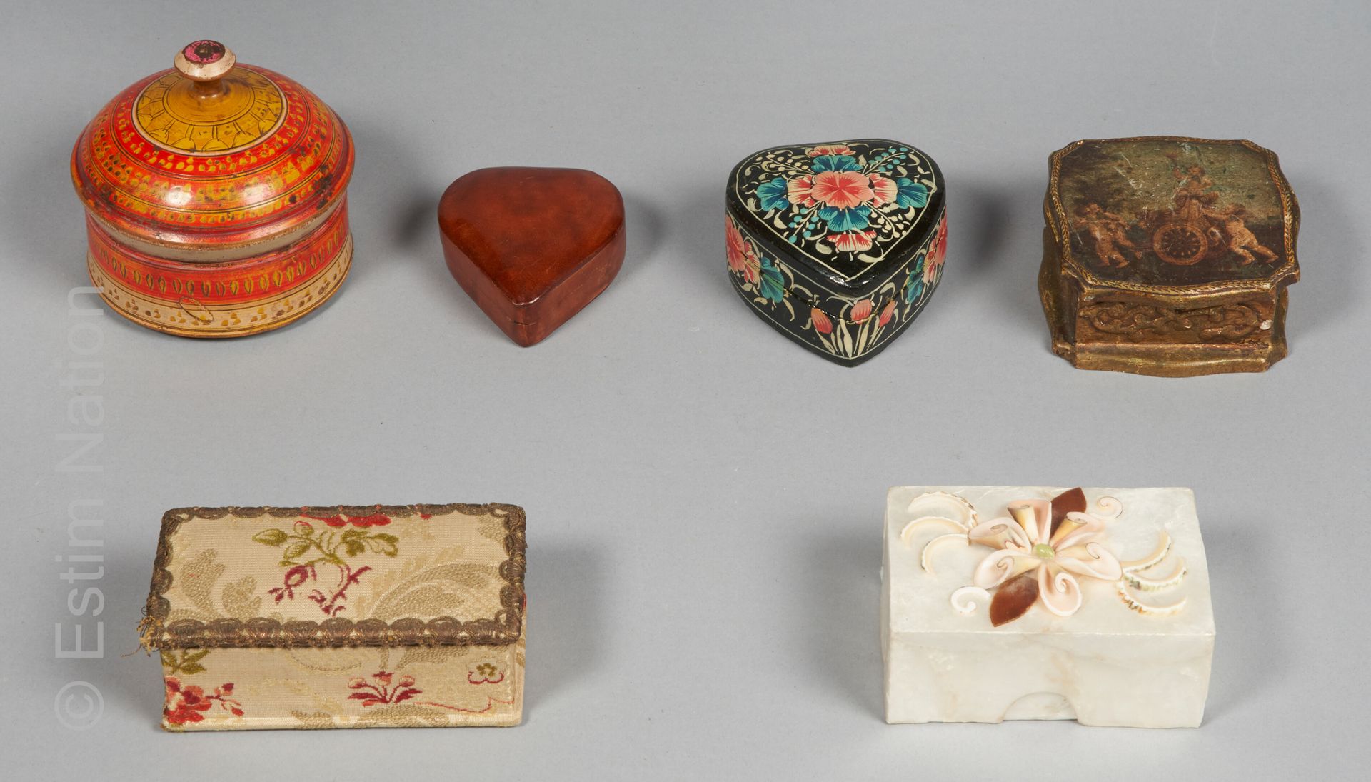 BOITES 6 petites boites dont boites à bijoux en bois, papier mâché ou textile br&hellip;