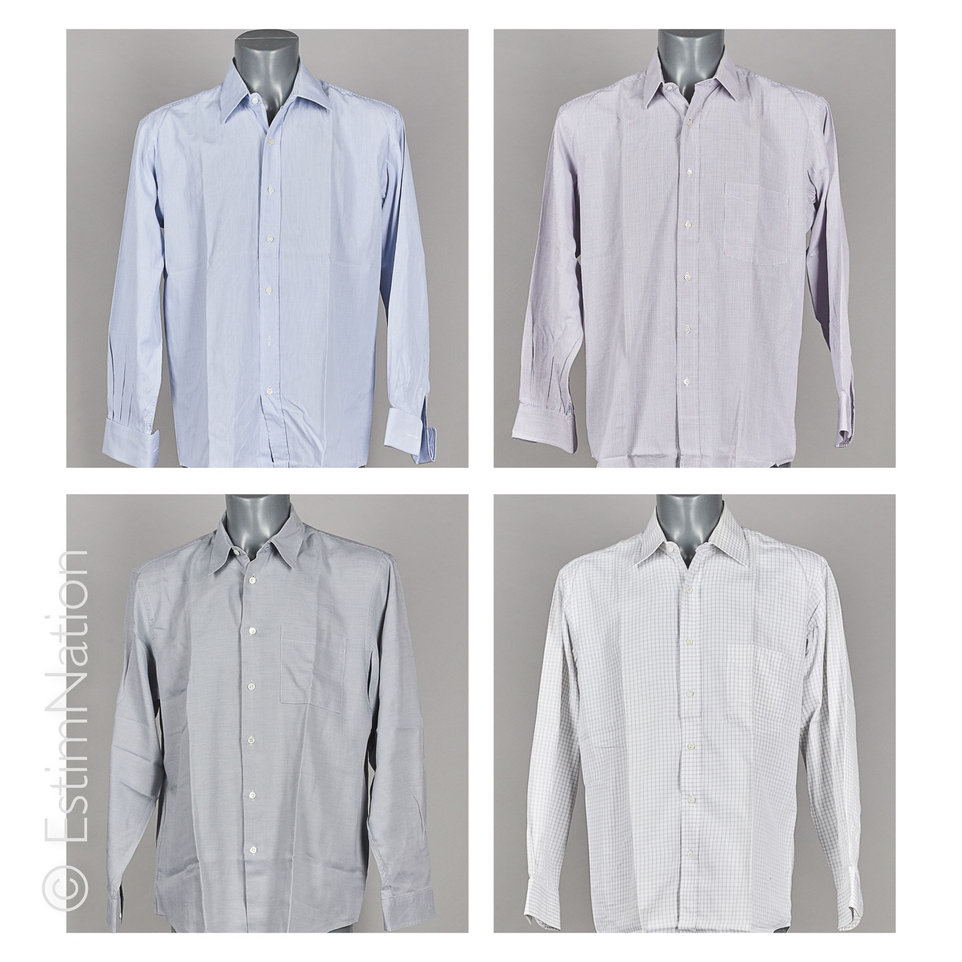 CALVIN KLEIN, ALAIN FIGARET 五件棉质衬衫：第一件有灰色小格子（S 42）（全新状态），最后四件有格子（S 16/41）（不能保证状态&hellip;
