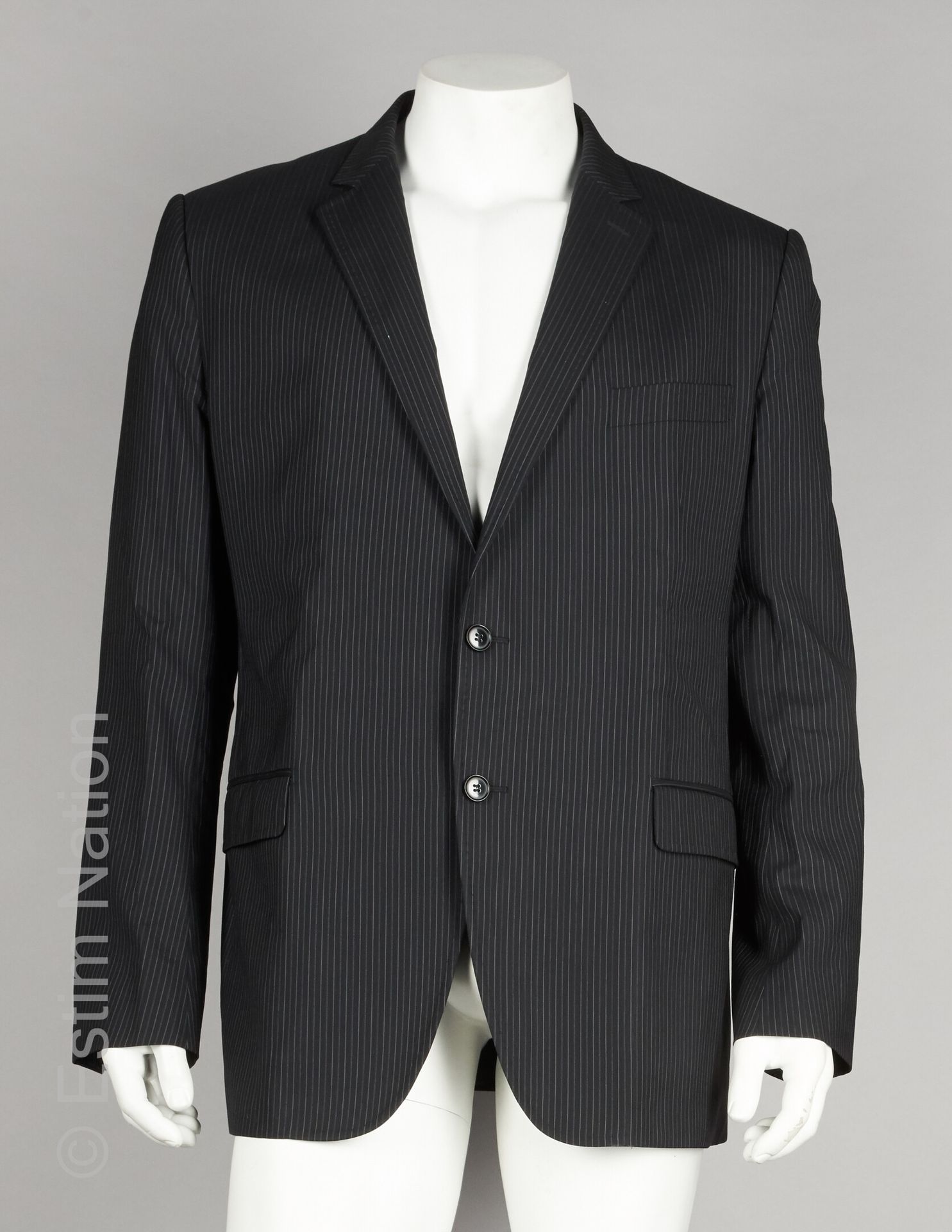 DOLCE & GABBANA Black virgin wool suit with grey and blue tennis stripes, jacket&hellip;