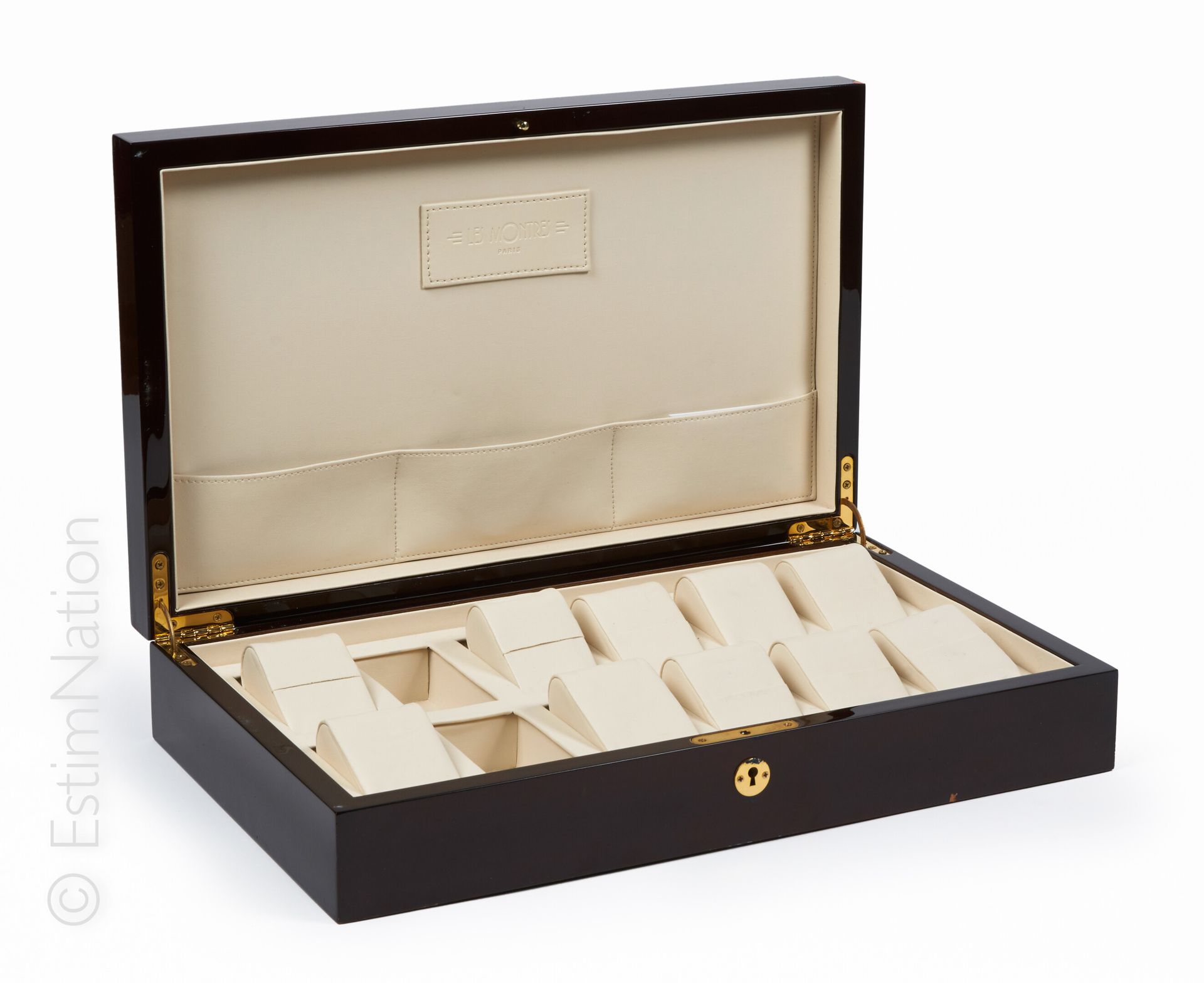 LES MONTRES PARIS Varnished cedar case, beige leather interior with compartments&hellip;