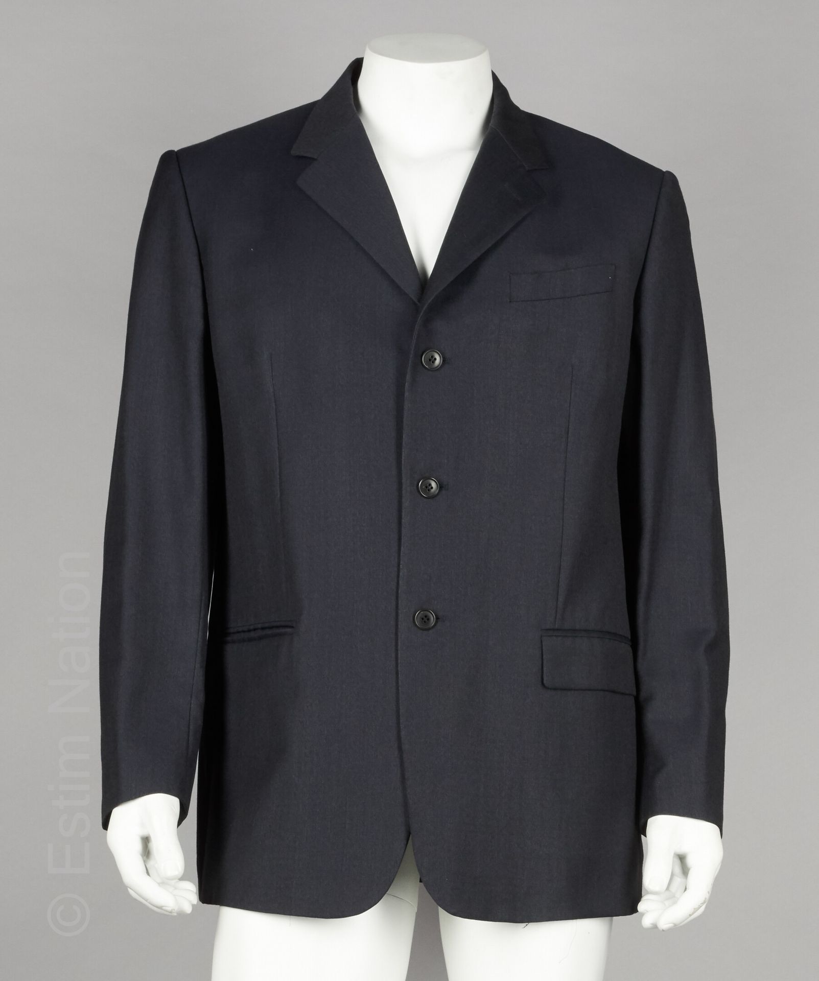 CALVIN KLEIN 午夜蓝色处女羊毛外套，三个口袋（S 54）（领口有迷你痕迹）。