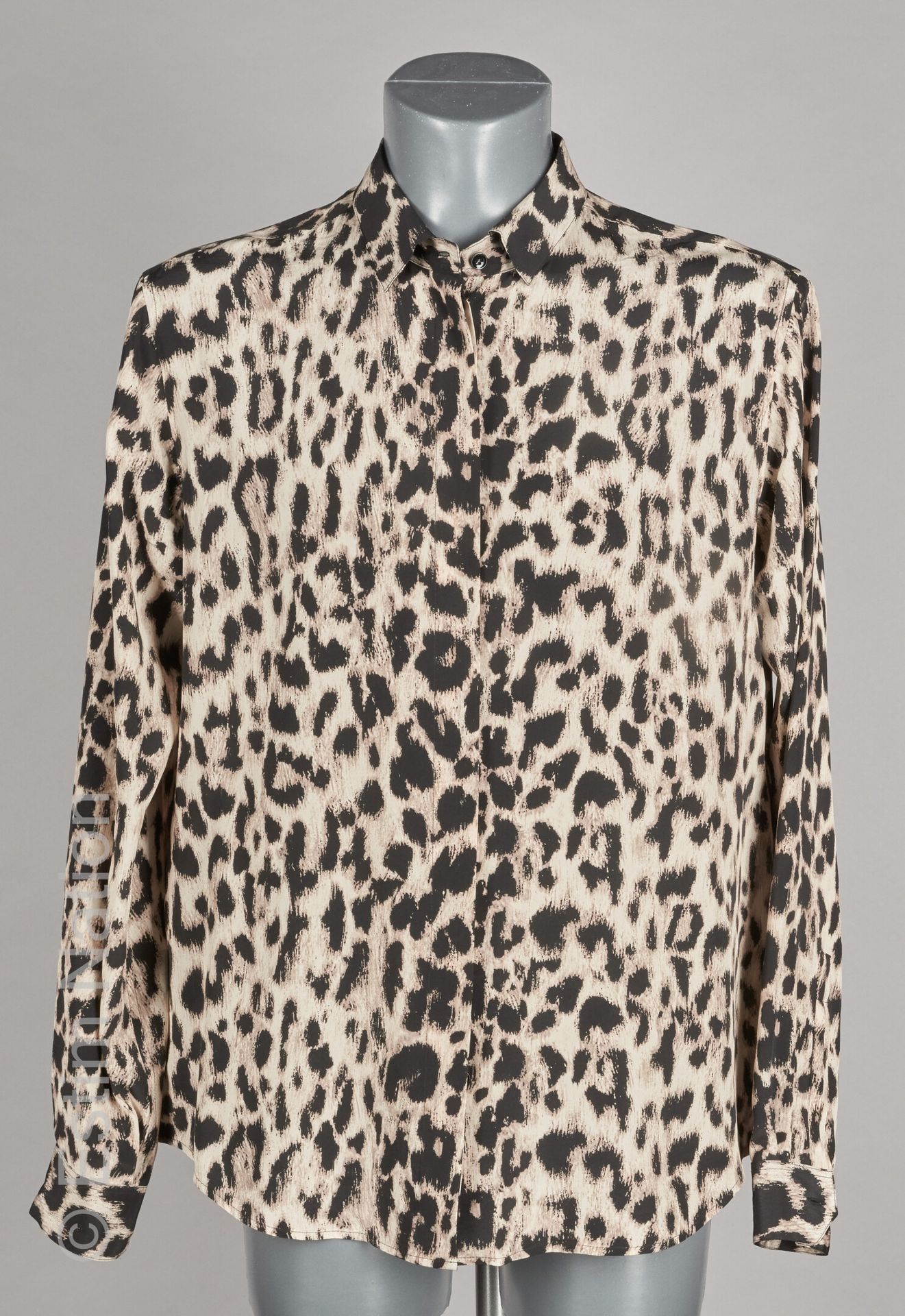 SAINT LAURENT PARIS (2017) 豹纹丝绸衬衫（尺寸44