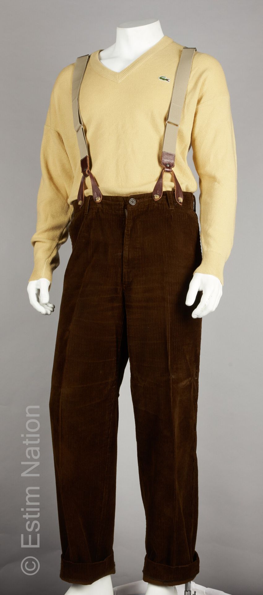MARLBORO CLASSICS, CHEMISES LACOSTE 厚巧克力色米莱尔棉布长裤（S 48 fr），带皮筋，淡黄色羊毛针织衫套头衫（S 5）（无&hellip;