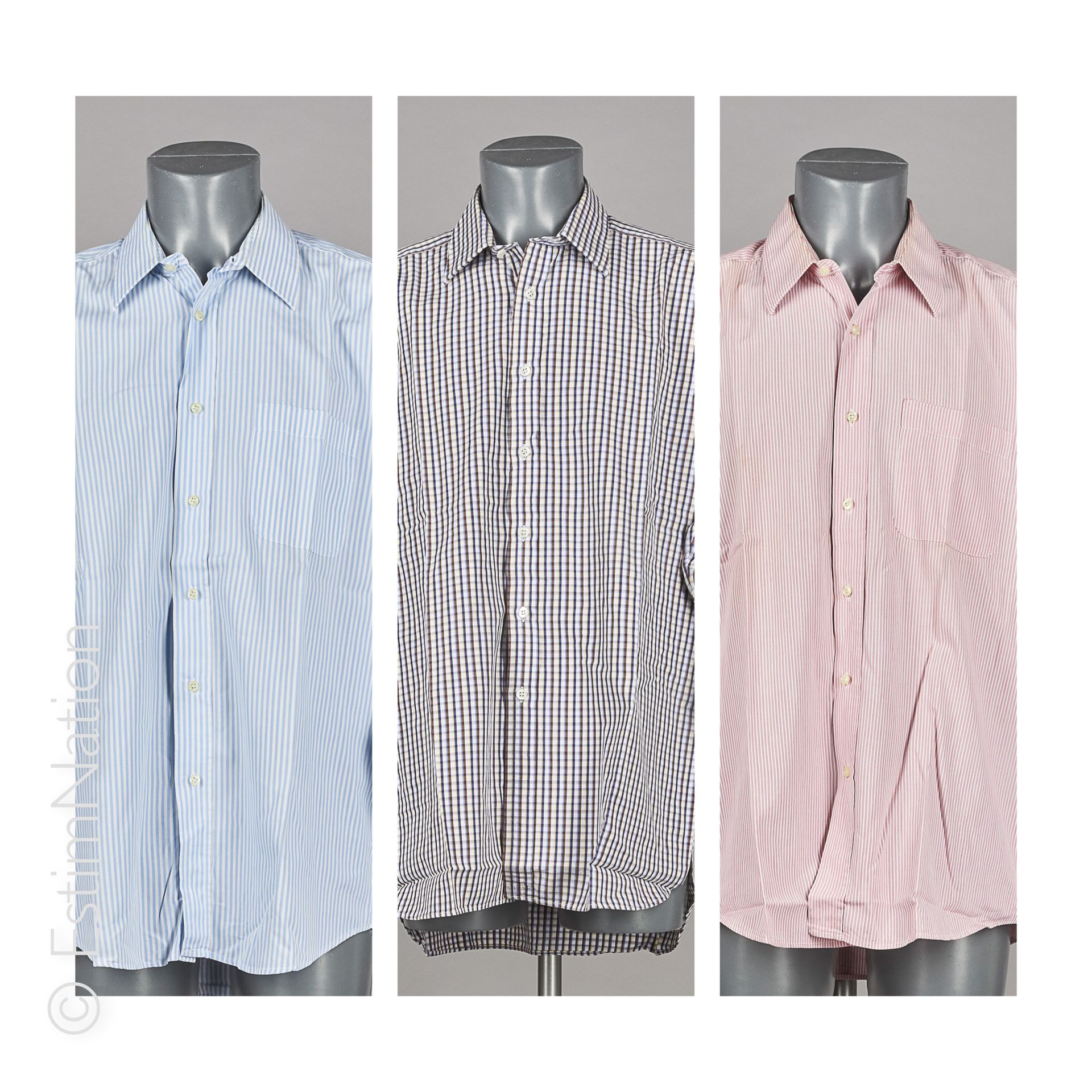 LANVIN CLASSIQUE, HILDITCH & KEY 四件棉质衬衫：三件条纹，一件格子（S 16 1/2 / 42）（不保证条件）。