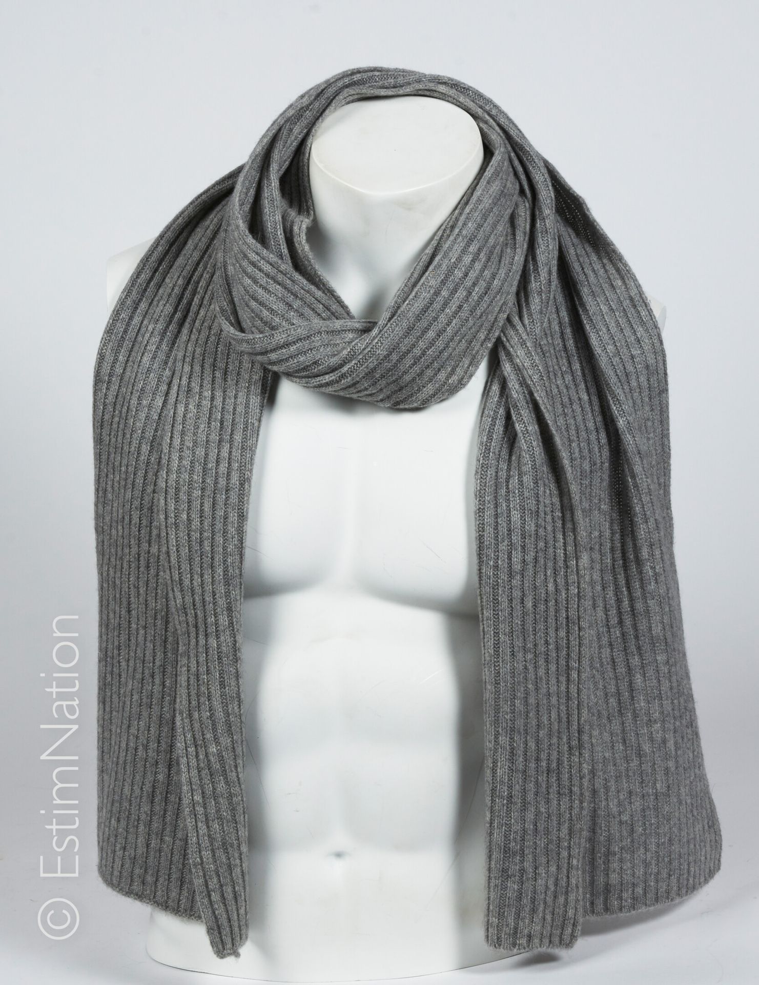ANONYME 灰色罗纹羊绒针织围巾（30 x 200厘米