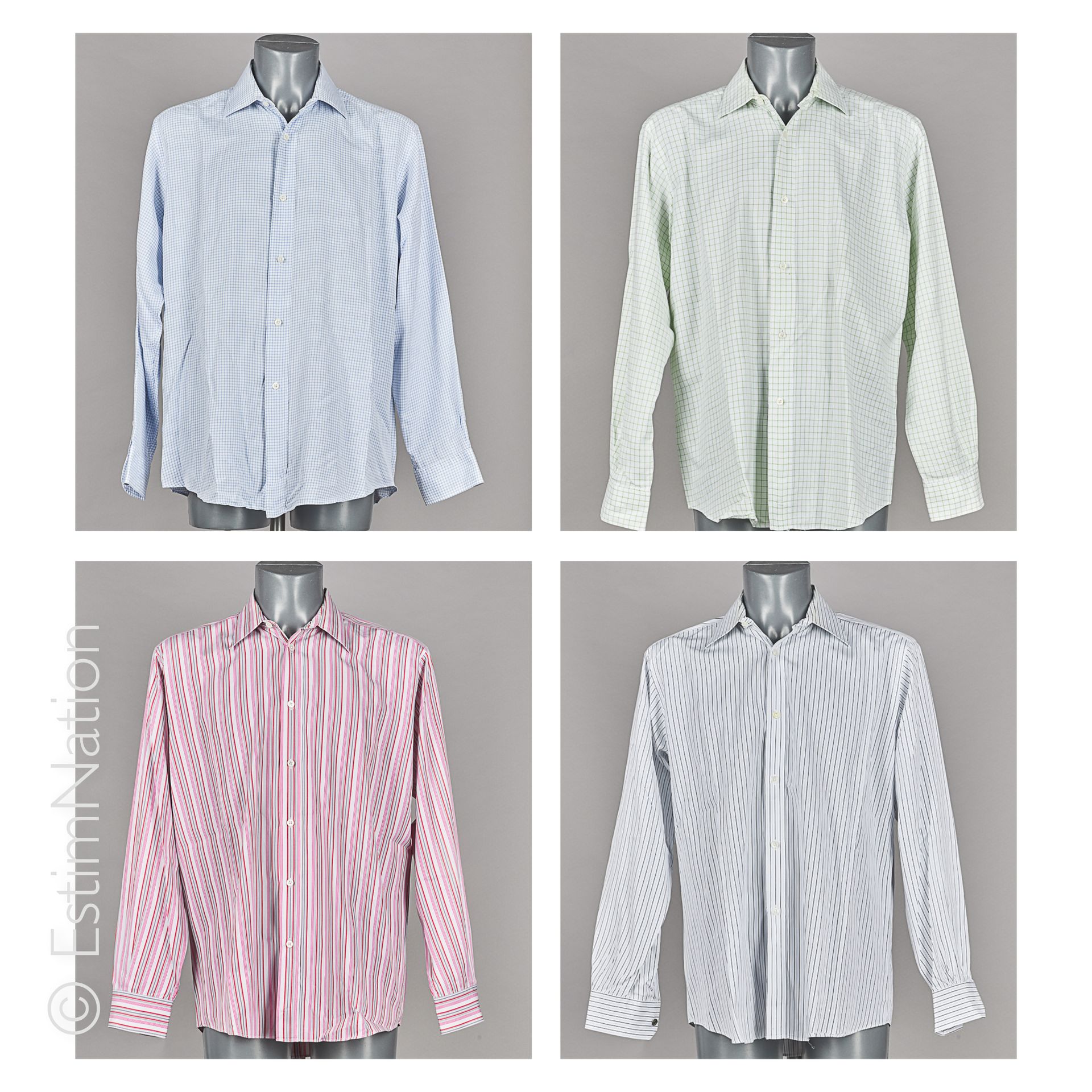 Hermès Vintage 五件棉质衬衫：两件条纹，三件格子（T 16/41）（无条件保证）（其中一件领子发黄）。