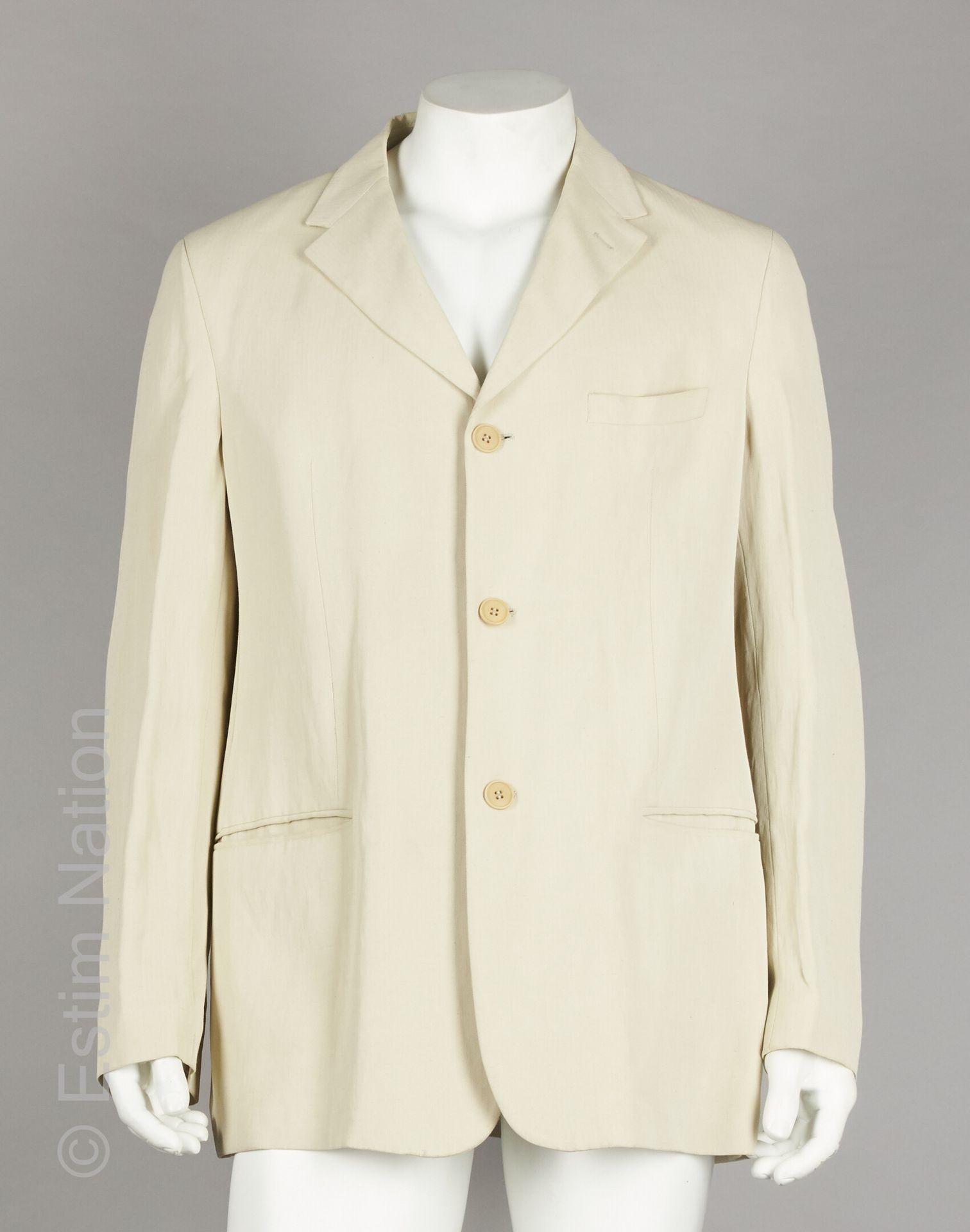 Emporio ARMANI Viscose and cream linen herringbone suit, three-pocket jacket, st&hellip;