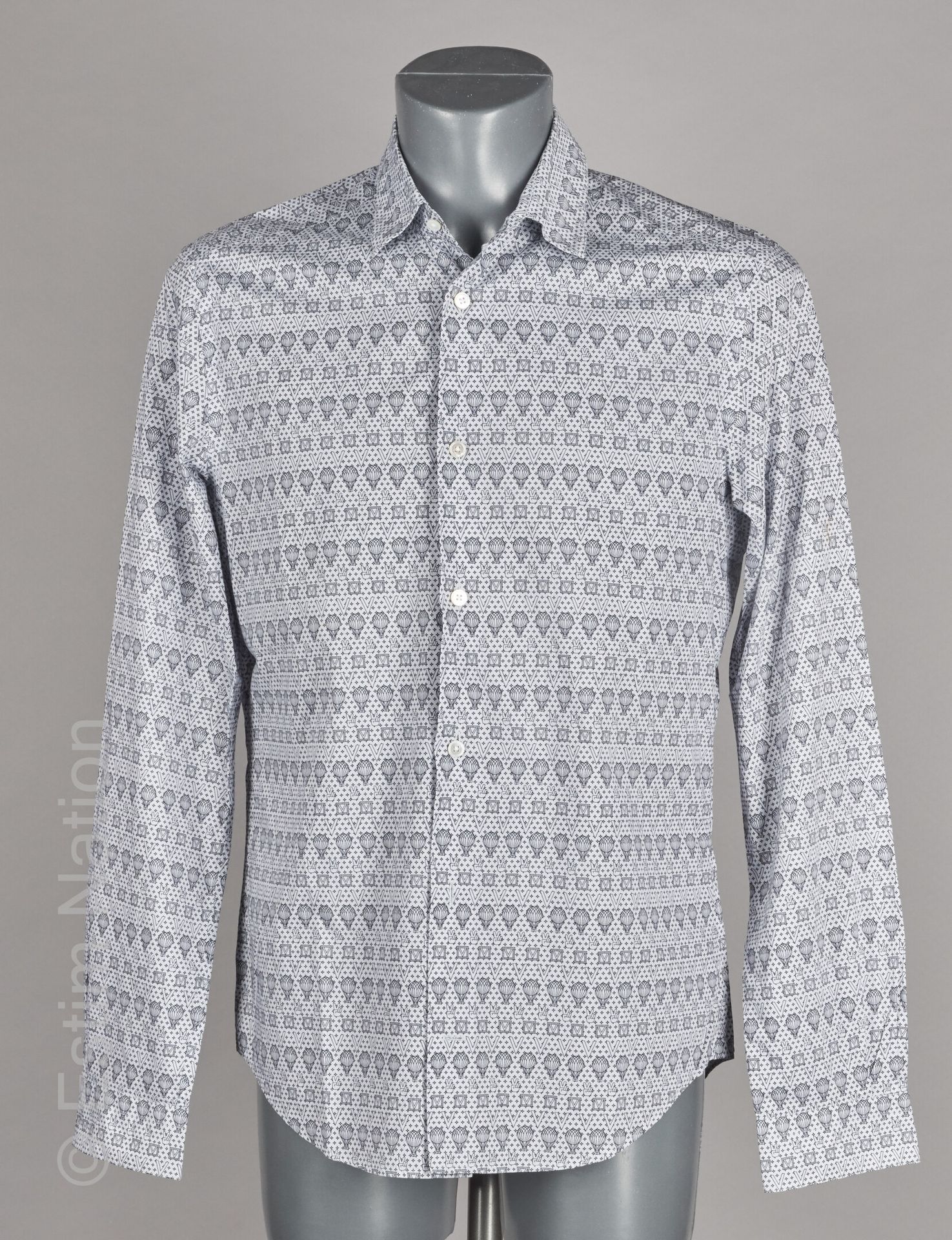 LOUIS VUITTON Camicia di cotone bianca stampata con il logo e mongolfiere (T M)