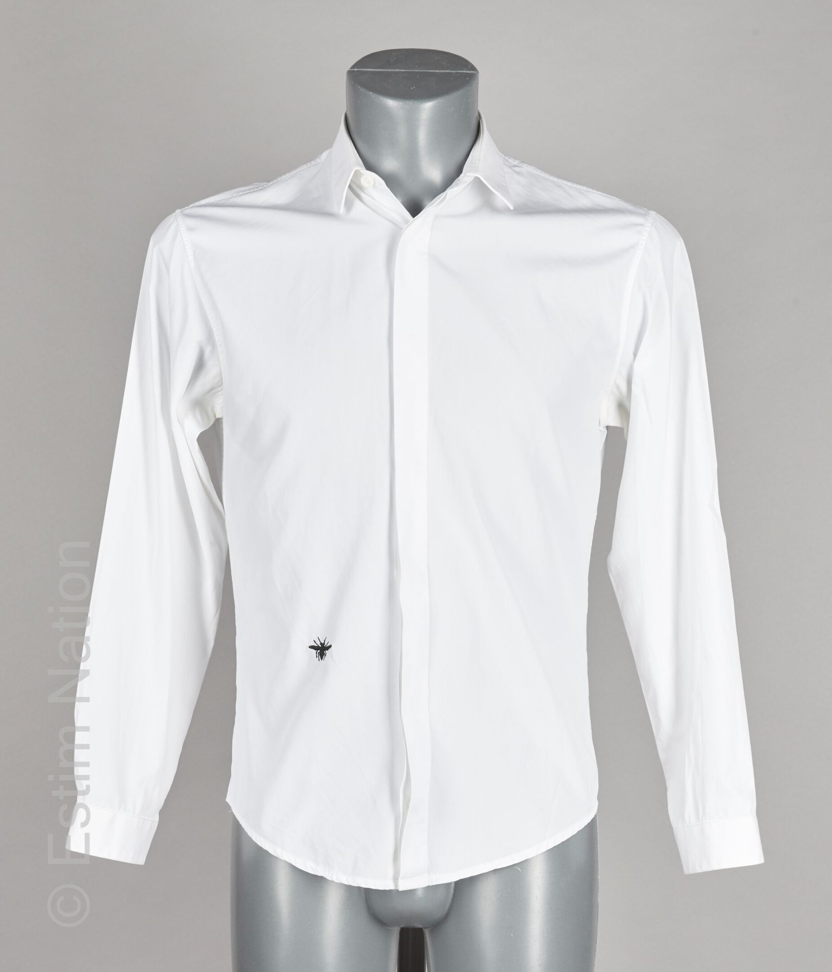 DIOR Camicia bianca di cotone con ricamo di api (S 37) (ingiallimento su collett&hellip;