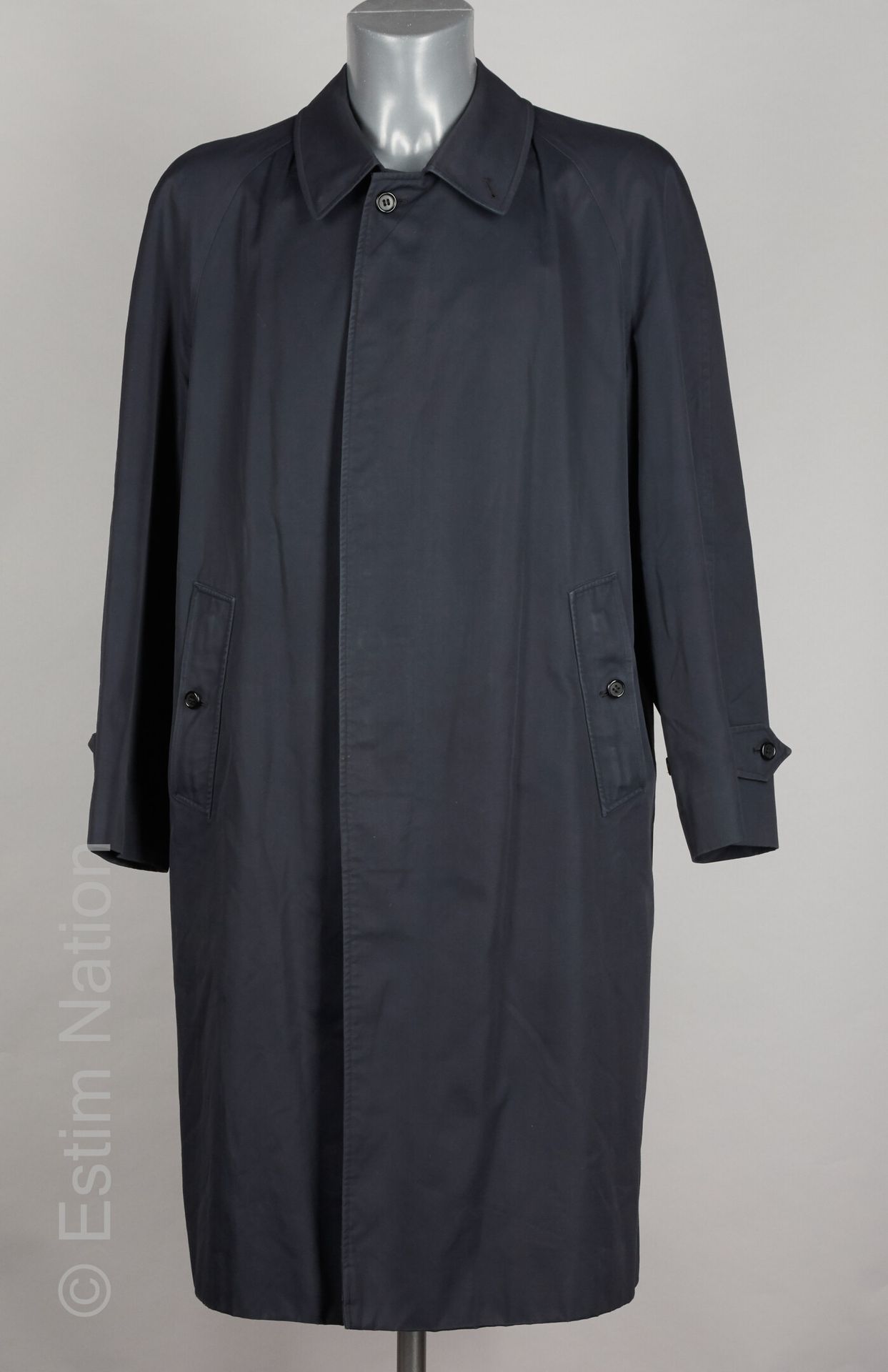 BURBERRY'S PARDESSUS en coton et polyester marine, doublure tartan, deux poches &hellip;
