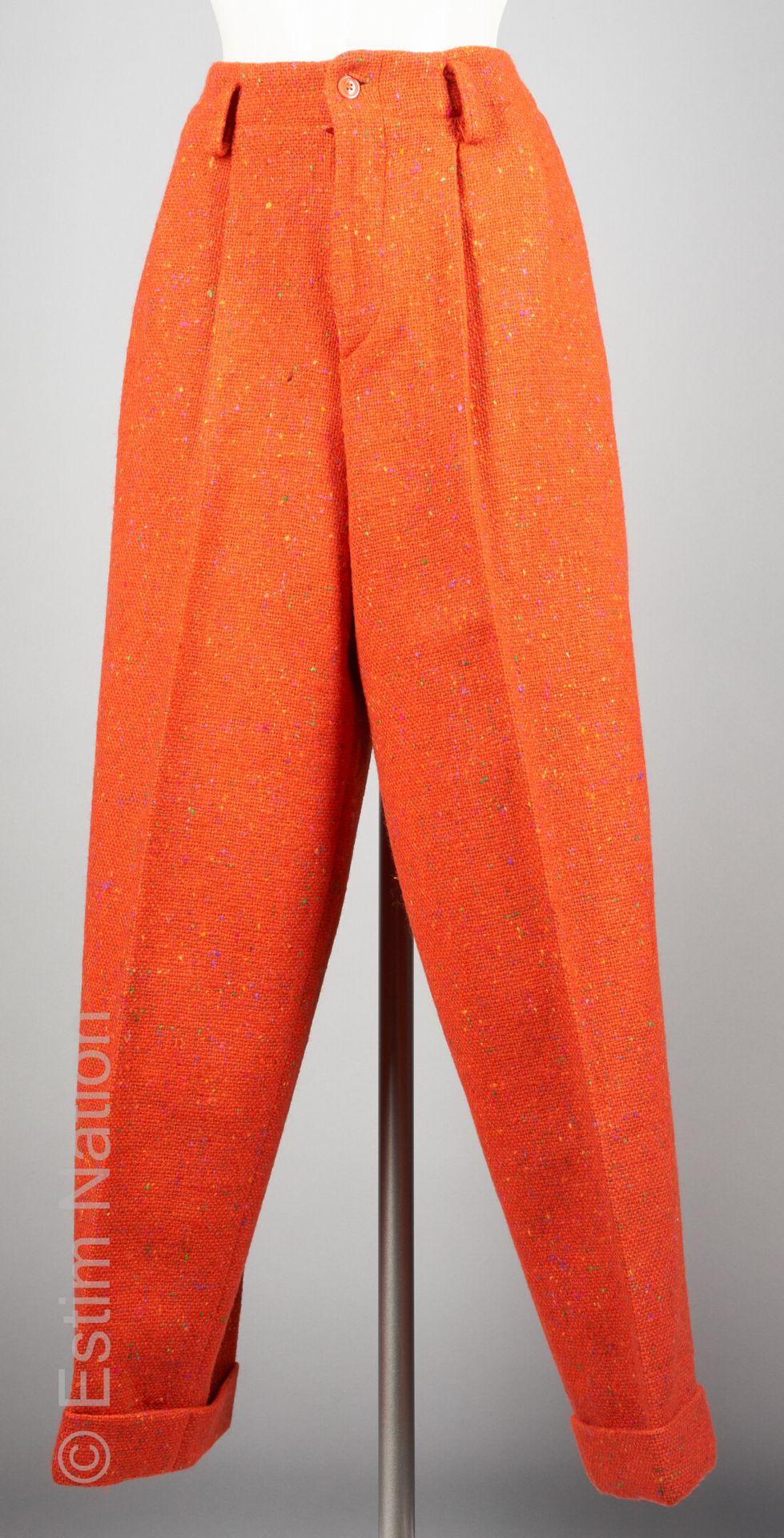DOROTHEE BIS VINTAGE PANTALON oversize à revers en tweed de laine orange chiné m&hellip;