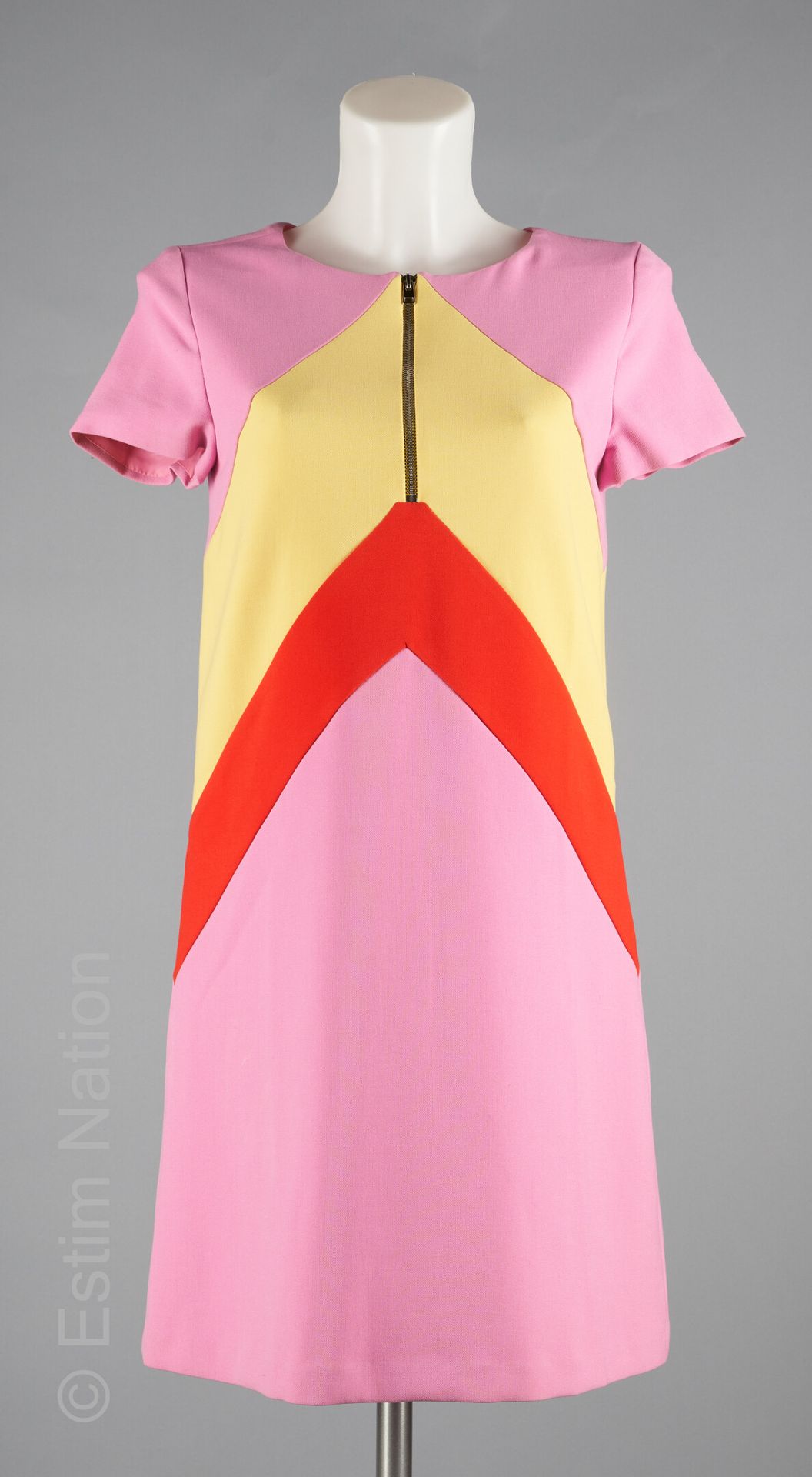 TARA JARMON ROBE droite d'inspiration seventies en polyester mélangé rose, jaune&hellip;