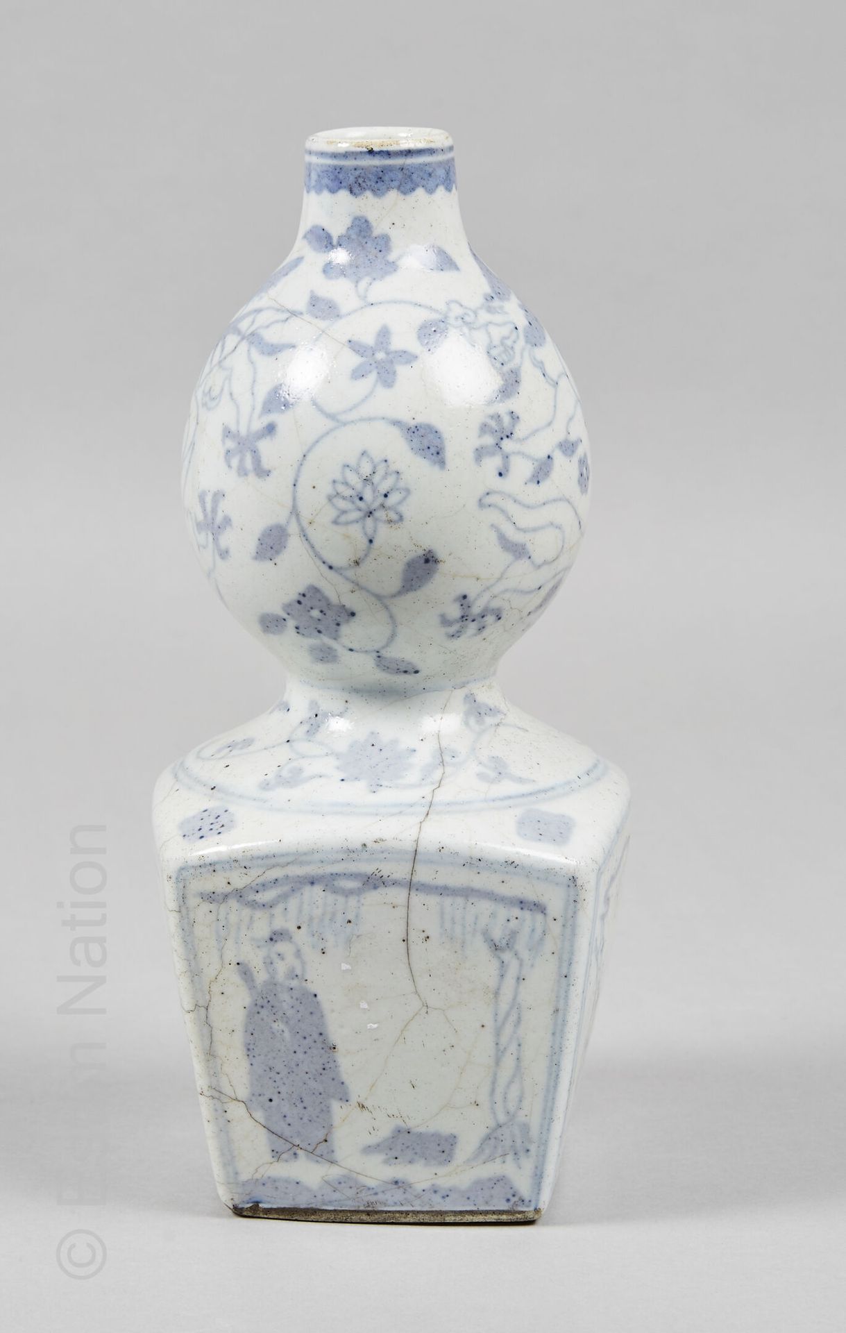 CHINE - Moderne Vase double gourde de section inférieure carrée en porcelaine dé&hellip;
