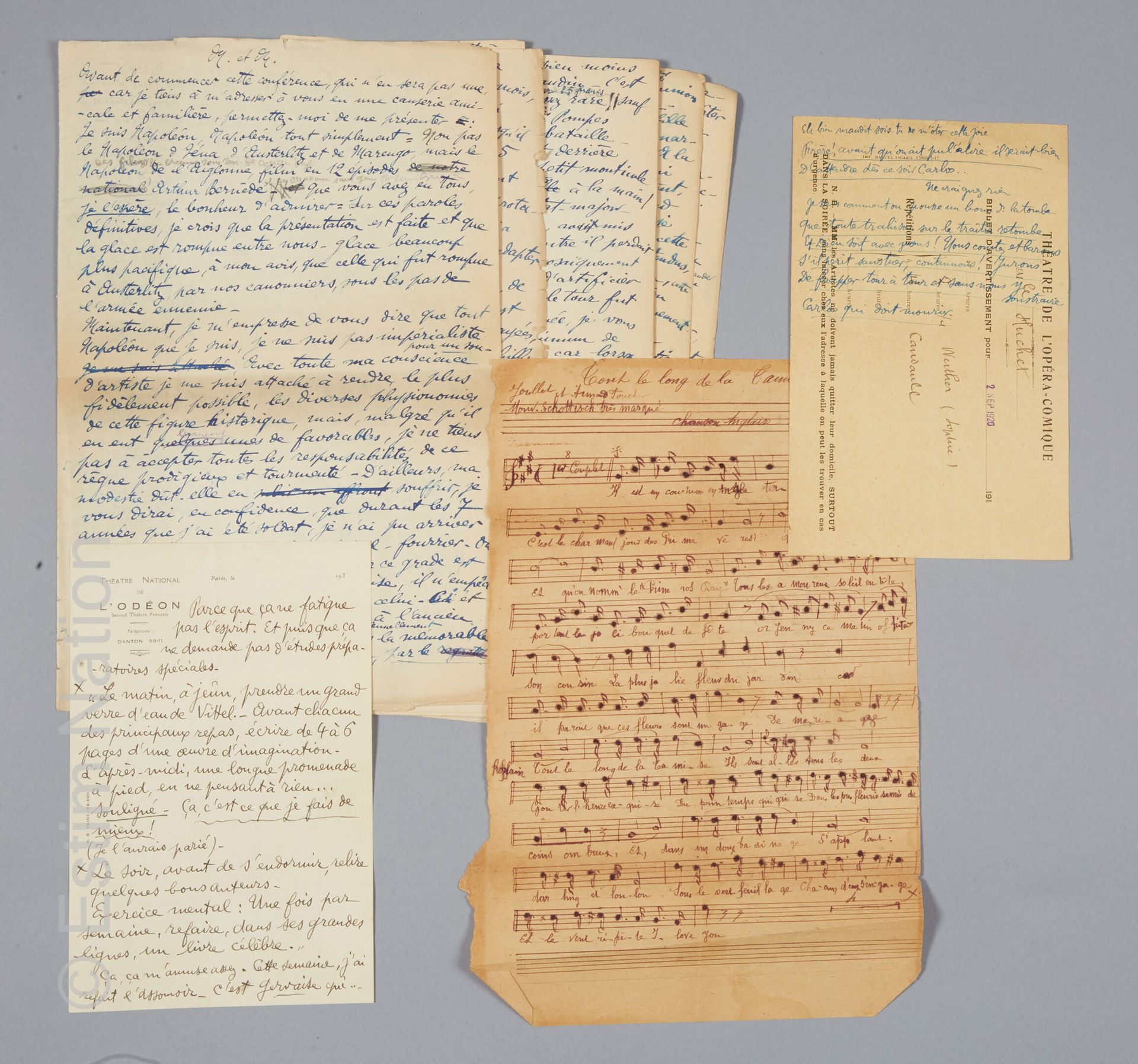 THEATRE - EMILE DRAIN 
Sammlung von etwa zehn handschriftlichen Dokumenten des S&hellip;