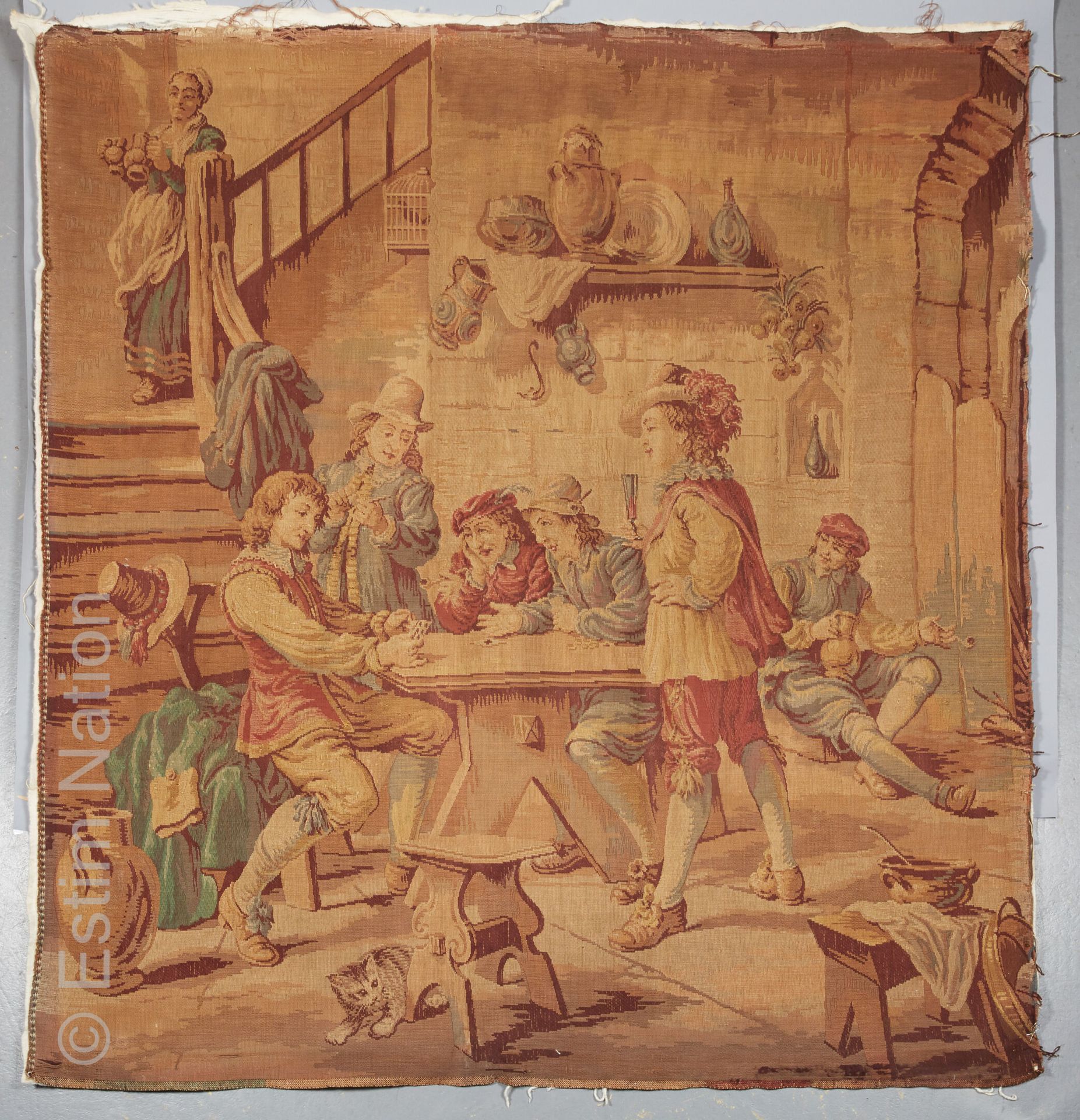 Tapisserie mécanique Scène de taverne : le dompteur d'ours et les joueurs de car&hellip;