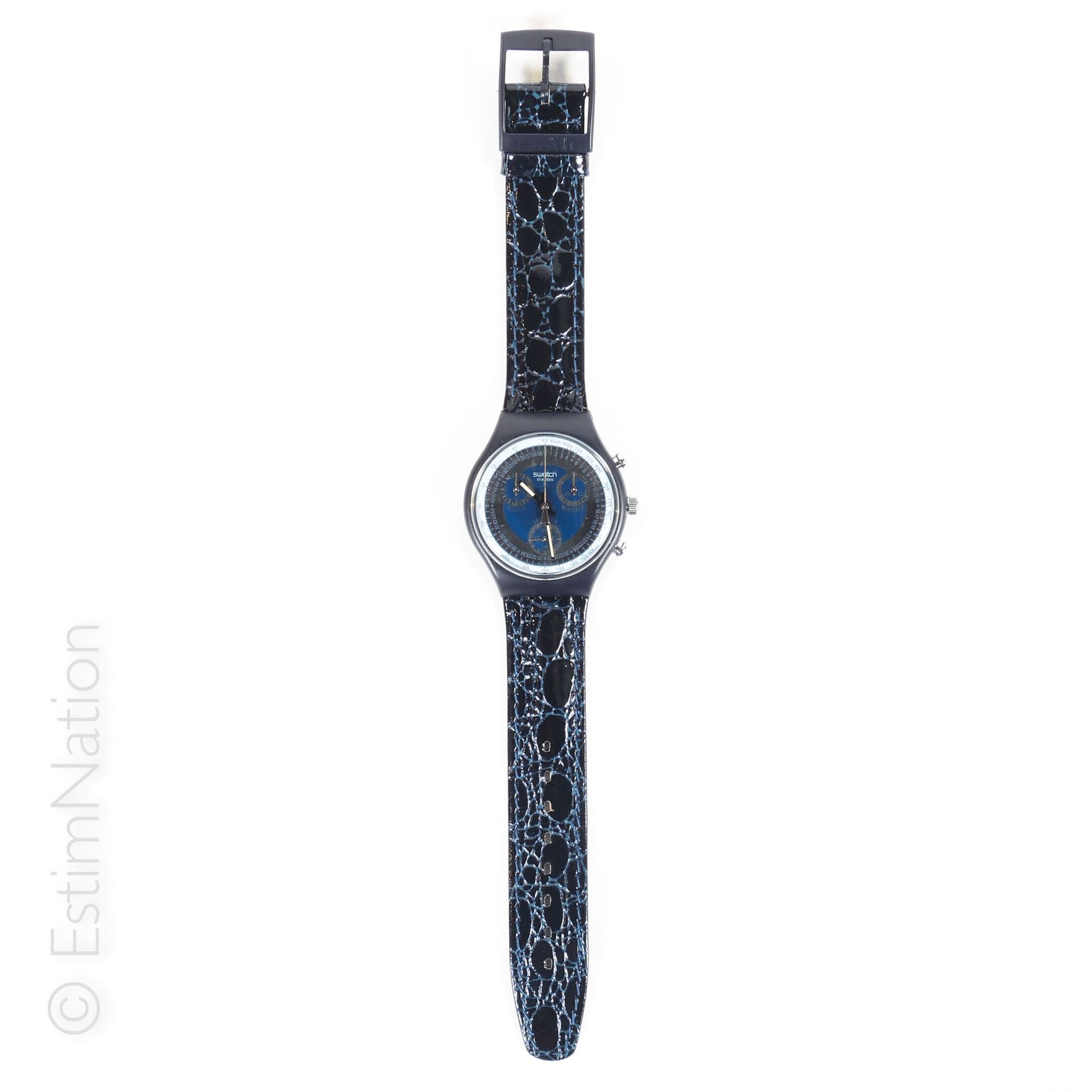 SWATCH - SILVER STAR - 1991 色样 - 银星

塑料收藏品 : 计时器



计时表，蓝色和银色表盘，黑色塑料表壳，海军仿皮表带和皮革&hellip;