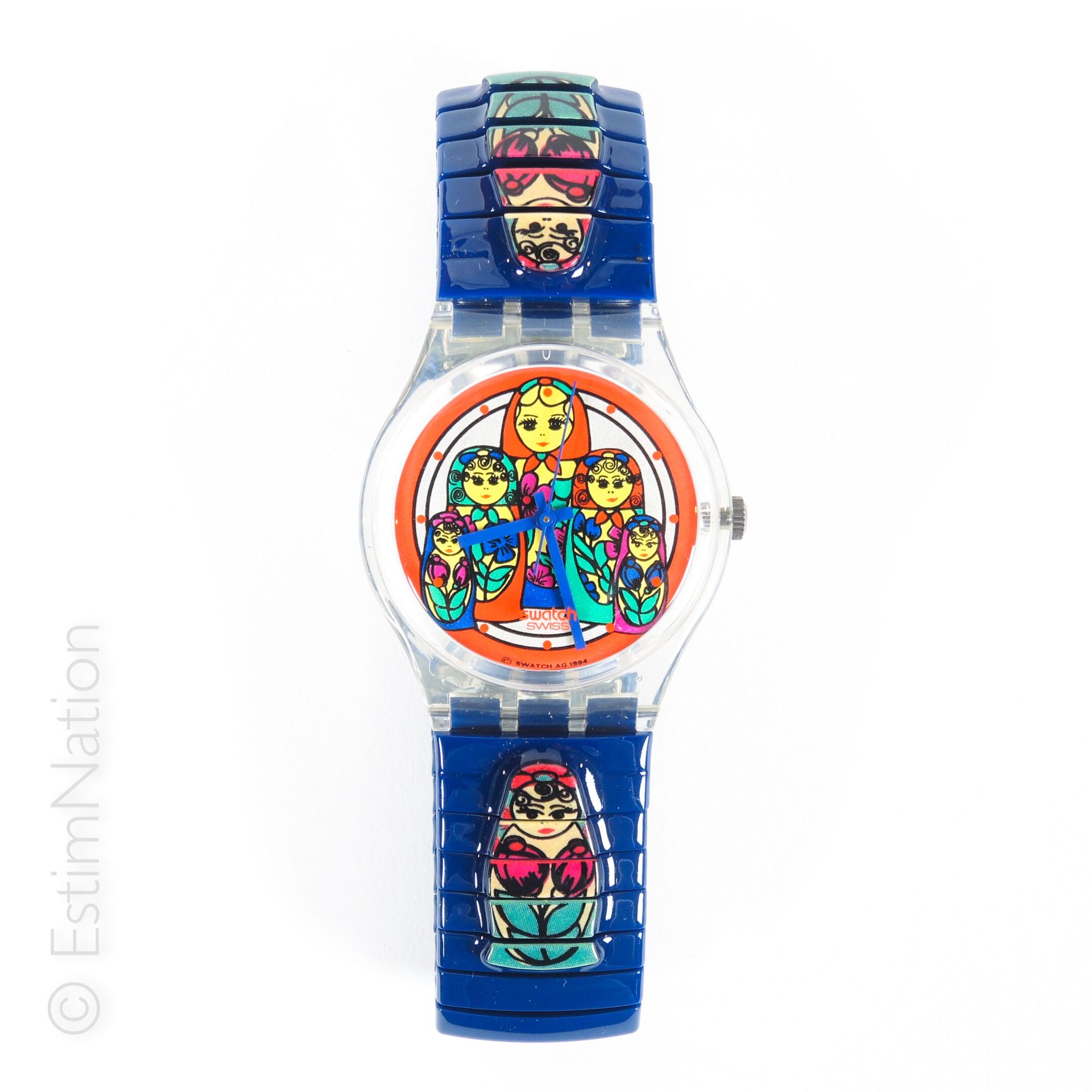 SWATCH - MATRIOSKA - 1995 样板间--玛特里奥斯卡

原创：绅士



标准型号的手表，表盘上有俄罗斯娃娃的装饰，透明的表壳，铰接式弹性&hellip;