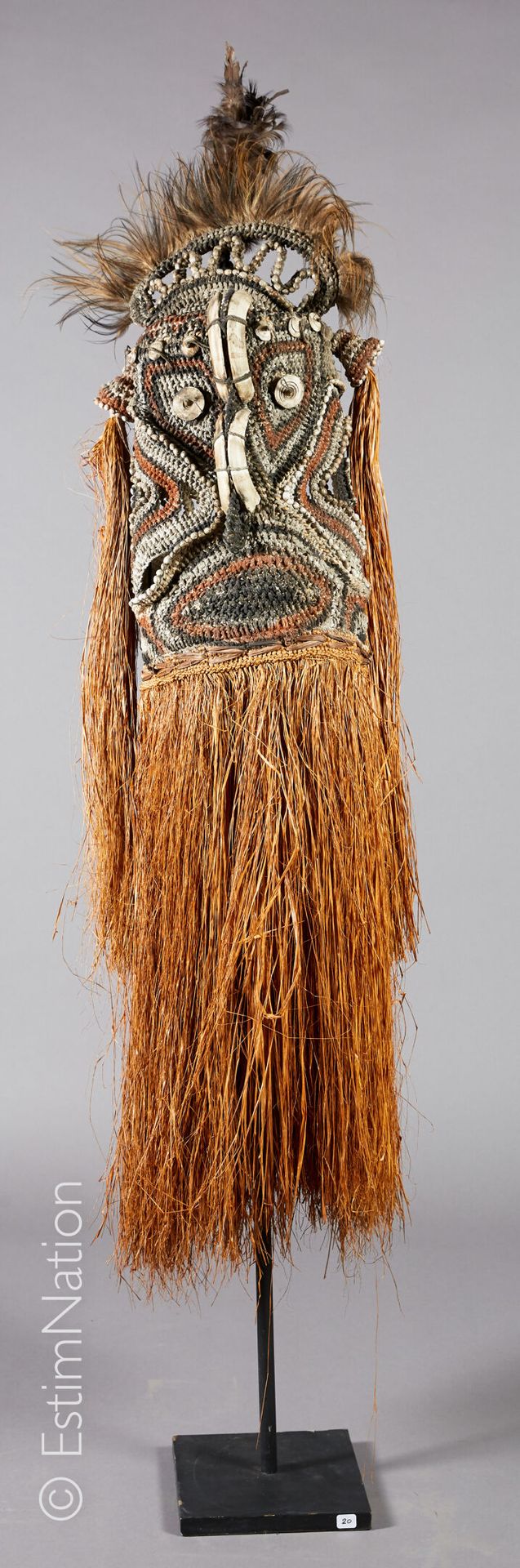 ASMAT - IRIAN JAYA 
ASMAT。IRIAN JAYA.









仪式性头饰由植物绳编成，上半部分装饰有鹦鹉的羽毛、家养的五趾鸟和种&hellip;