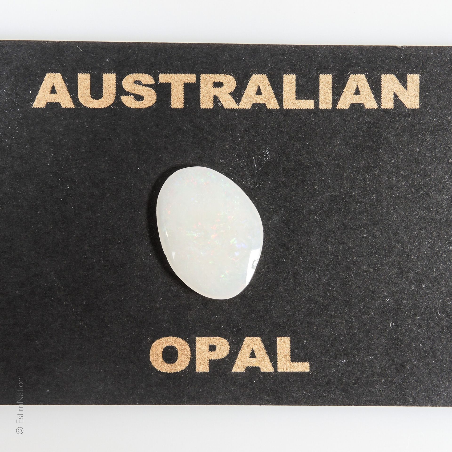 OPALE 1.85 CARAT 椭圆形的蛋白石，重约1.85克拉。呈现在一个纸板箱上。

出处：澳大利亚