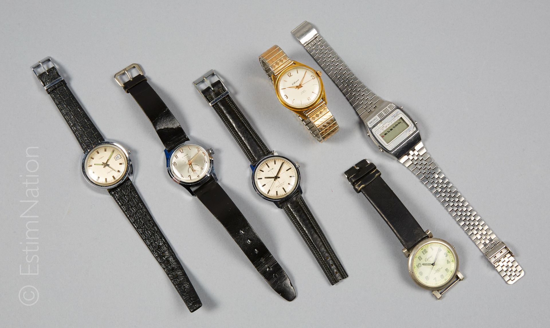 LOT DE MONTRES Lot of men's wrist watches including 

- 3 with mechanical moveme&hellip;