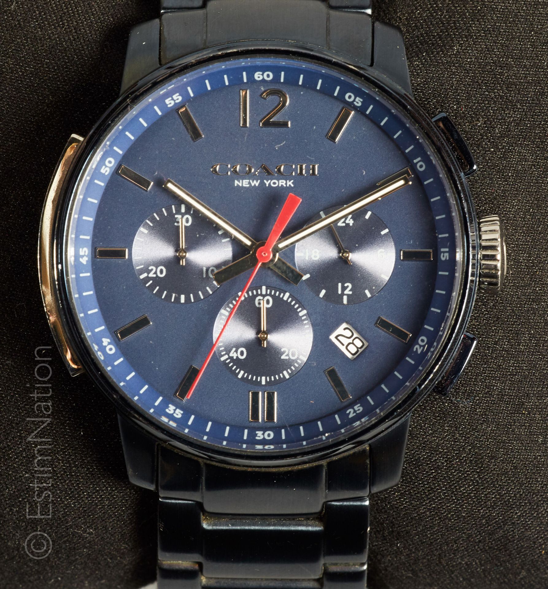 COACH NEW YORK 
Blue steel chronometer watch bracelet with round case, clip-on b&hellip;