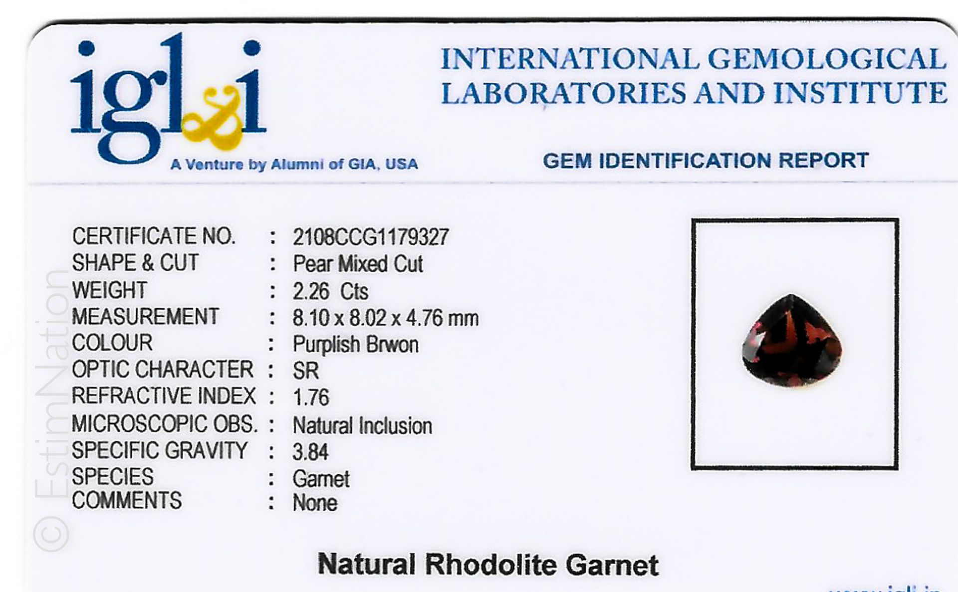 GRENAT RHODOLITE ET EXAMEN Ein birnenförmiger Rhodolit-Granat mit Facettenschlif&hellip;
