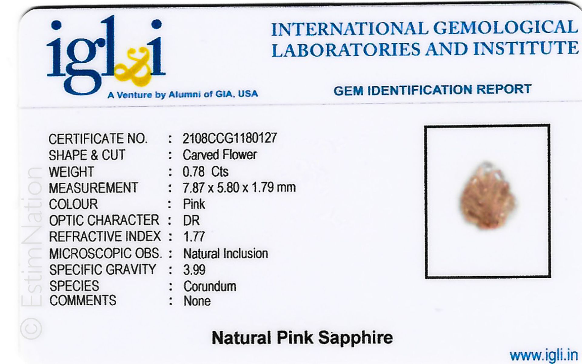 SAPHIR ROSE SCULPTÉ ET EXAMEN A pink sapphire on paper, carved with a "Leaf" des&hellip;