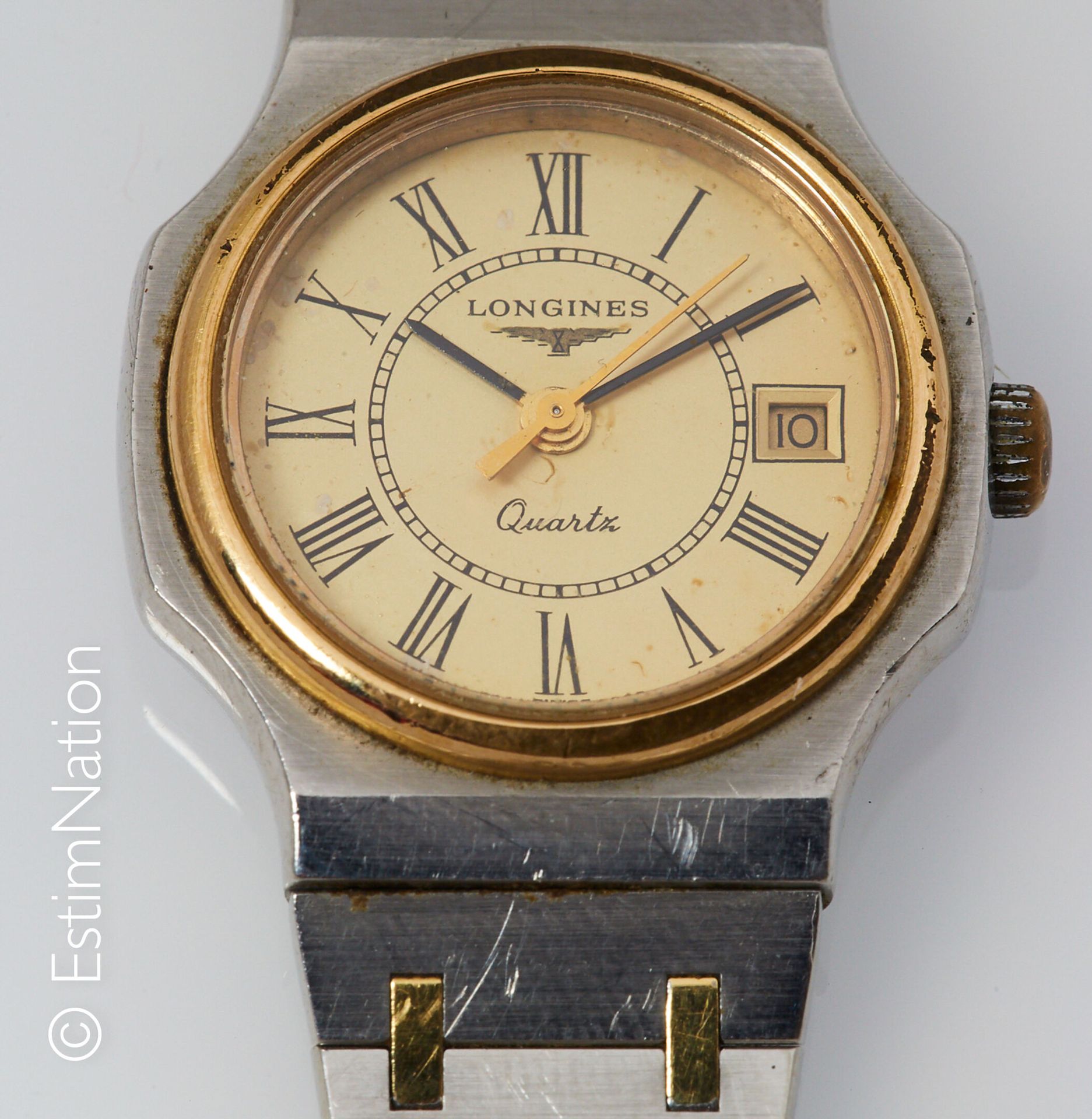 LONGINES Armbanduhr Damenuhr aus Stahl und vergoldetem Metall rundes Gehäuse, nu&hellip;
