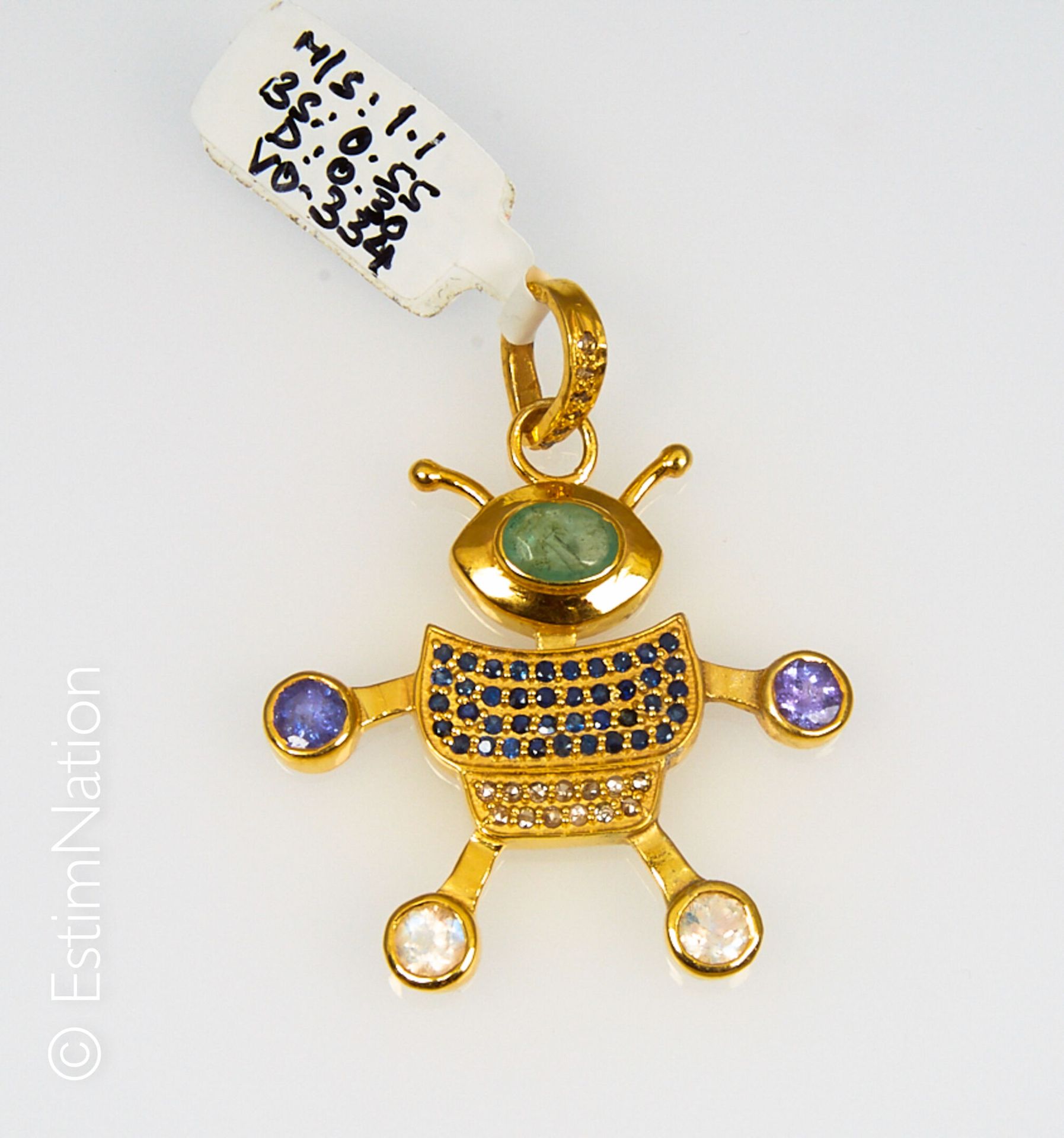 PENDENTIF "ROBOT" VERMEIL ÉMERAUDE, TANZANITES, PIERRES DE LUNE Ciondolo "Robot"&hellip;