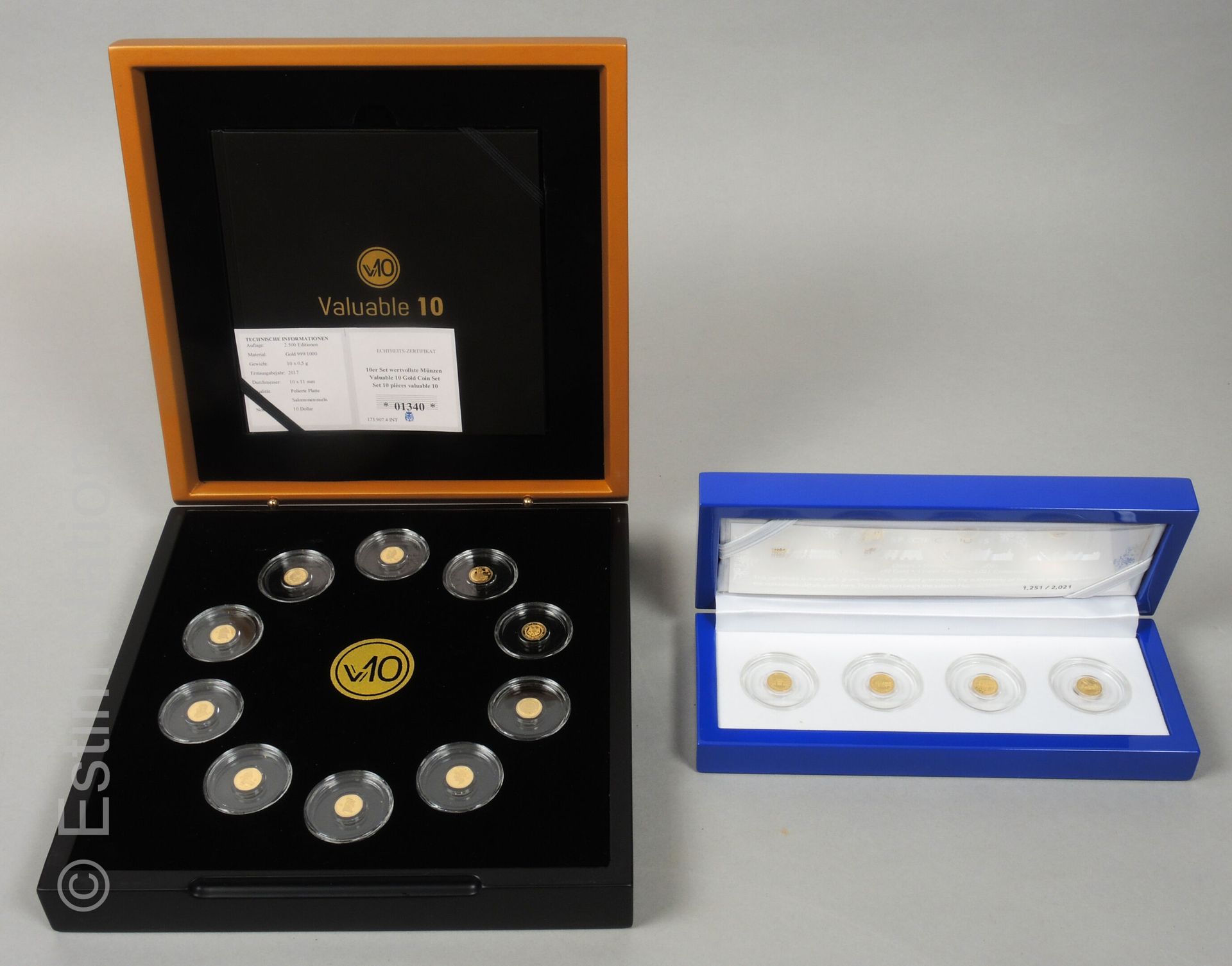 NUMISMATIQUE - 宝贵的10英寸盒子

一套10枚999千分之一的小金币，构成了历史上十种世界硬币的复制品。

在一个盒子里，有其解释性的小册子。
&hellip;
