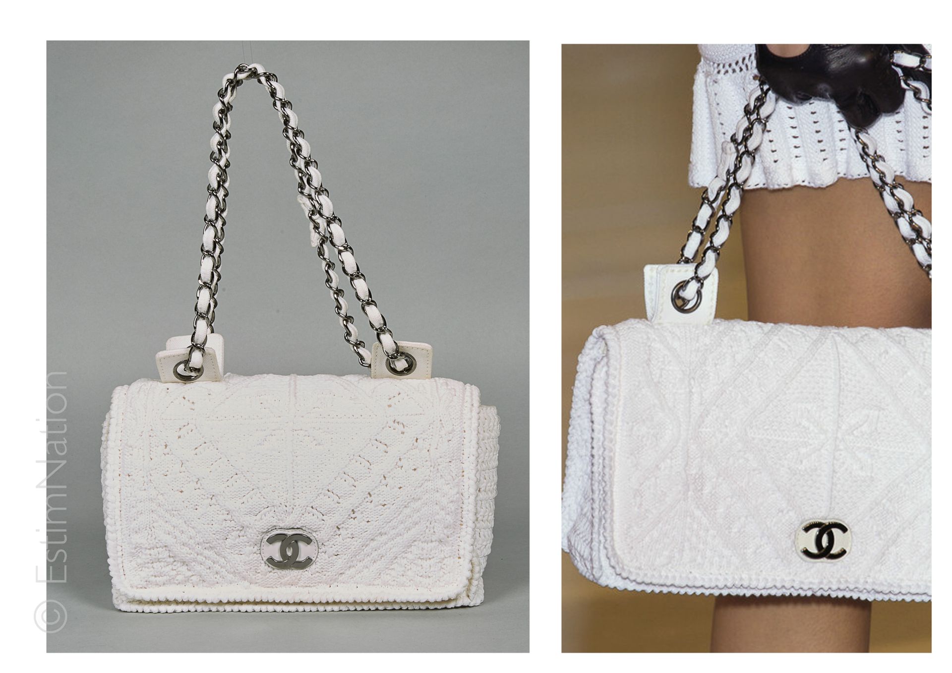 CHANEL (COLLECTION PRINTEMPS-ÉTÉ 2004) SAC à rabat en crochet blanc, garnitures &hellip;