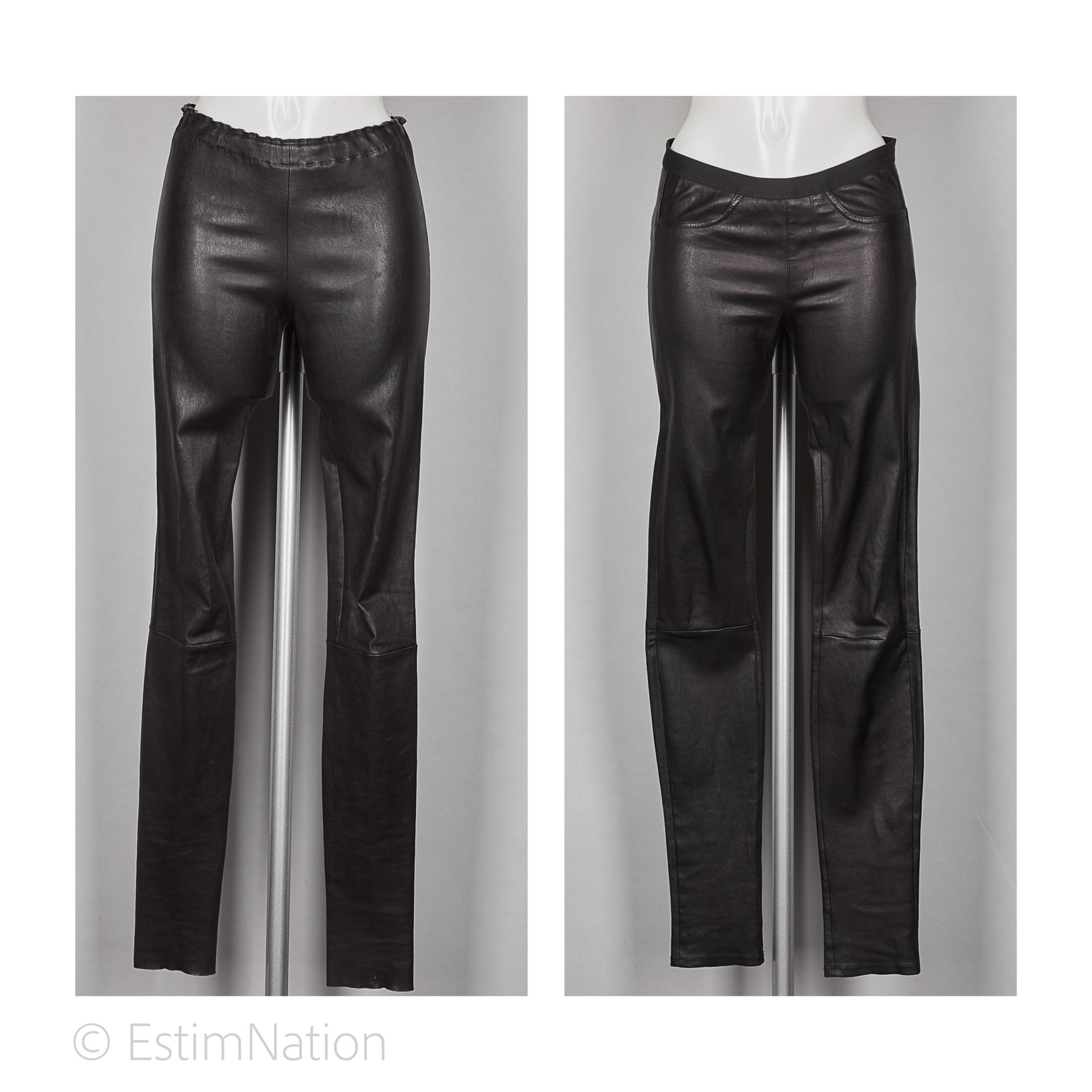 HELMUT LANG, STOULS (2010) DEUX LEGGINGS en agneau noir (T 2 et T XS) (sans gara&hellip;