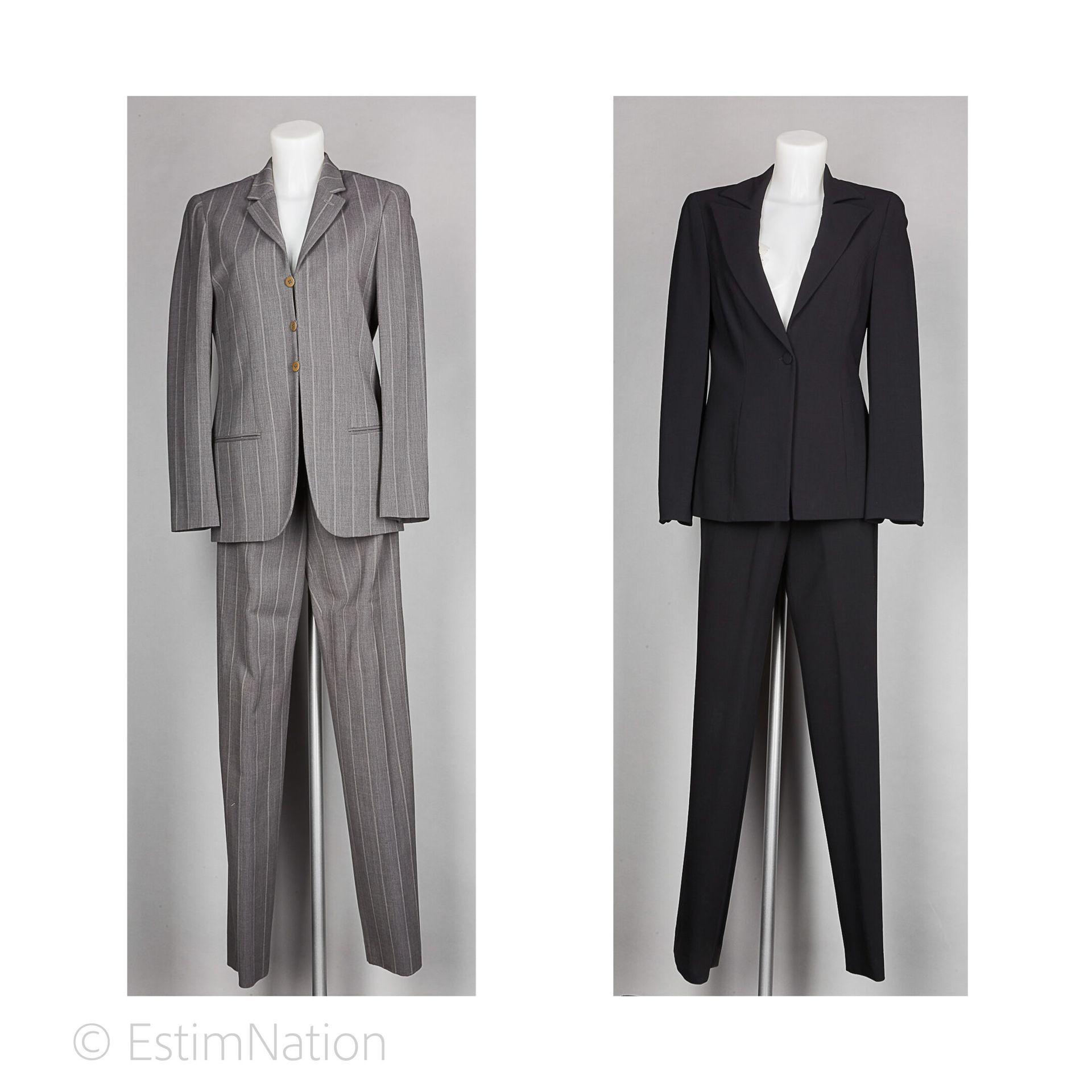 ARMANI DEUX ENSEMBLES veste et pantalon en lainage : le premier noir, le second &hellip;