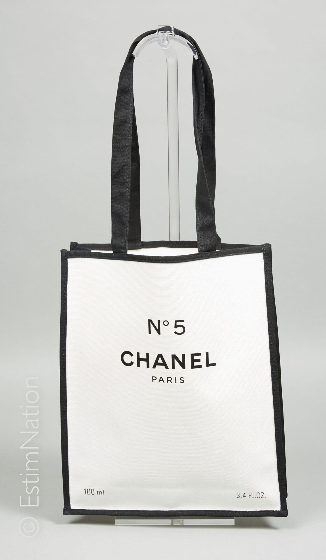 CHANEL (CADEAU VIP 2021) Off-white canvas TOTE with black band and inscription "&hellip;