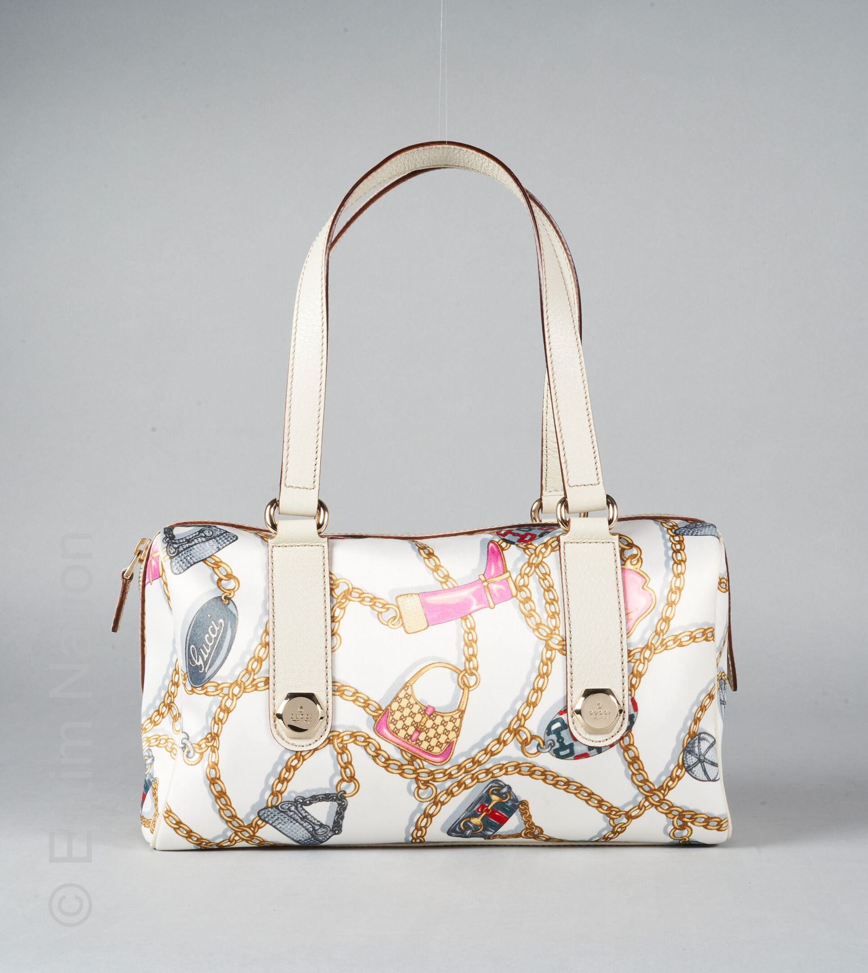 GUCCI Satin crepe bag printed with iconic charm's of the house enhanced with whi&hellip;