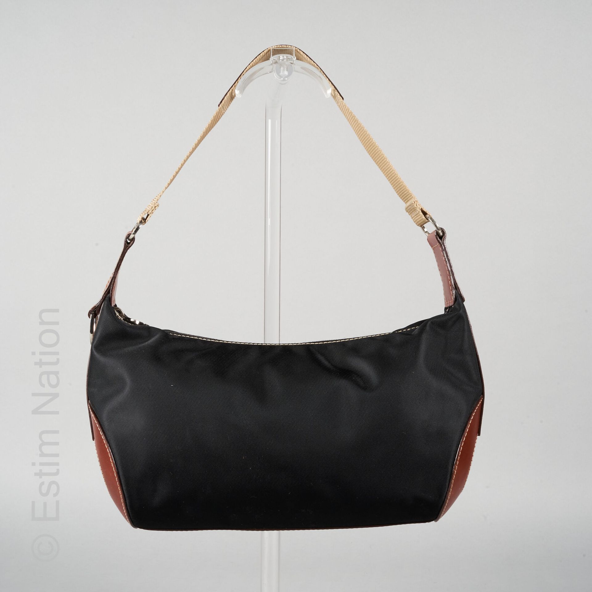 LANCEL SMALL BAG in nylon and cognac leather (20 x 30 x 9 cm) (some scratches)