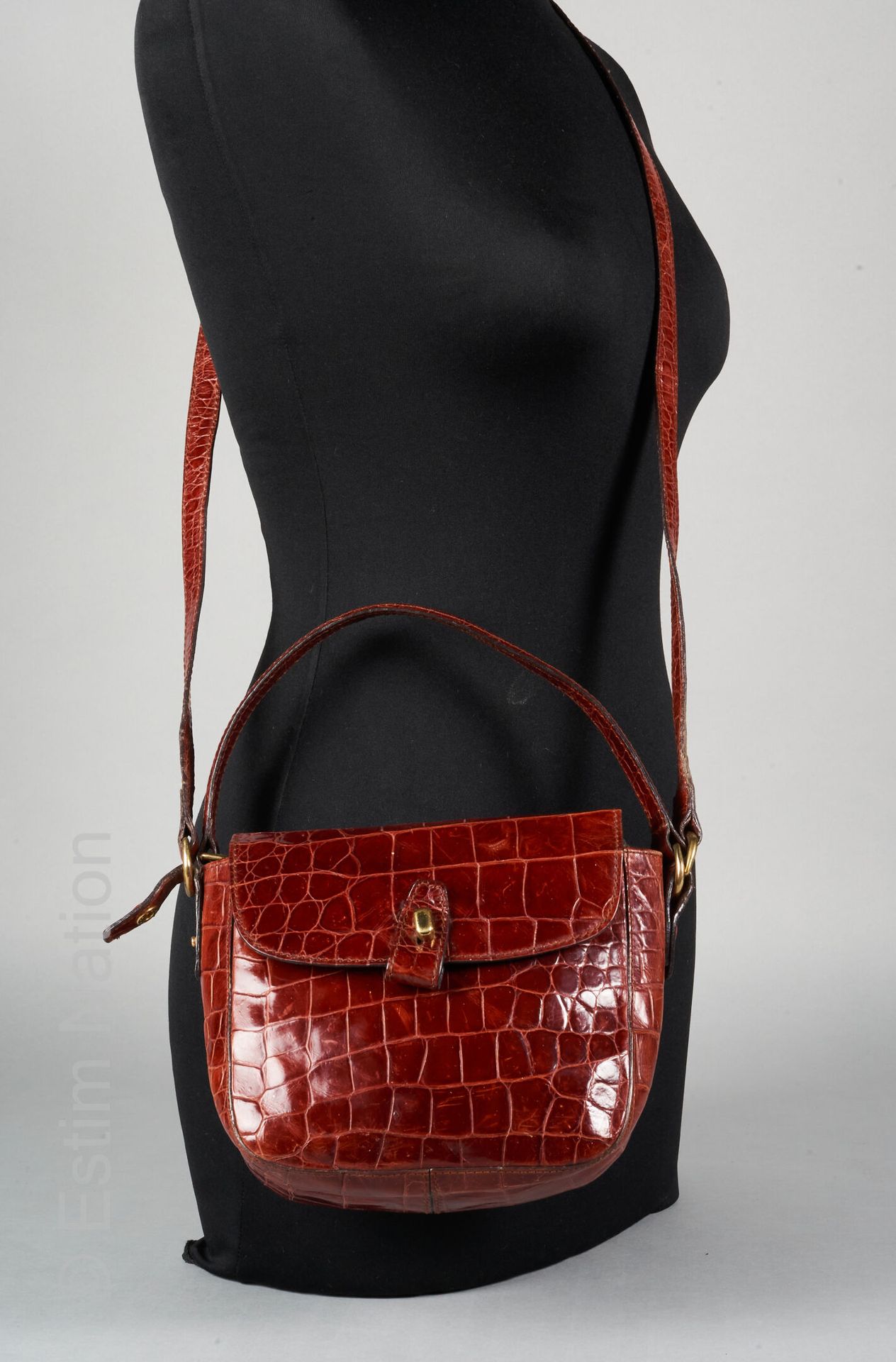 ANDREA MALBIANI SMALL BAG in cognac glossy alligator decorated with its handle a&hellip;