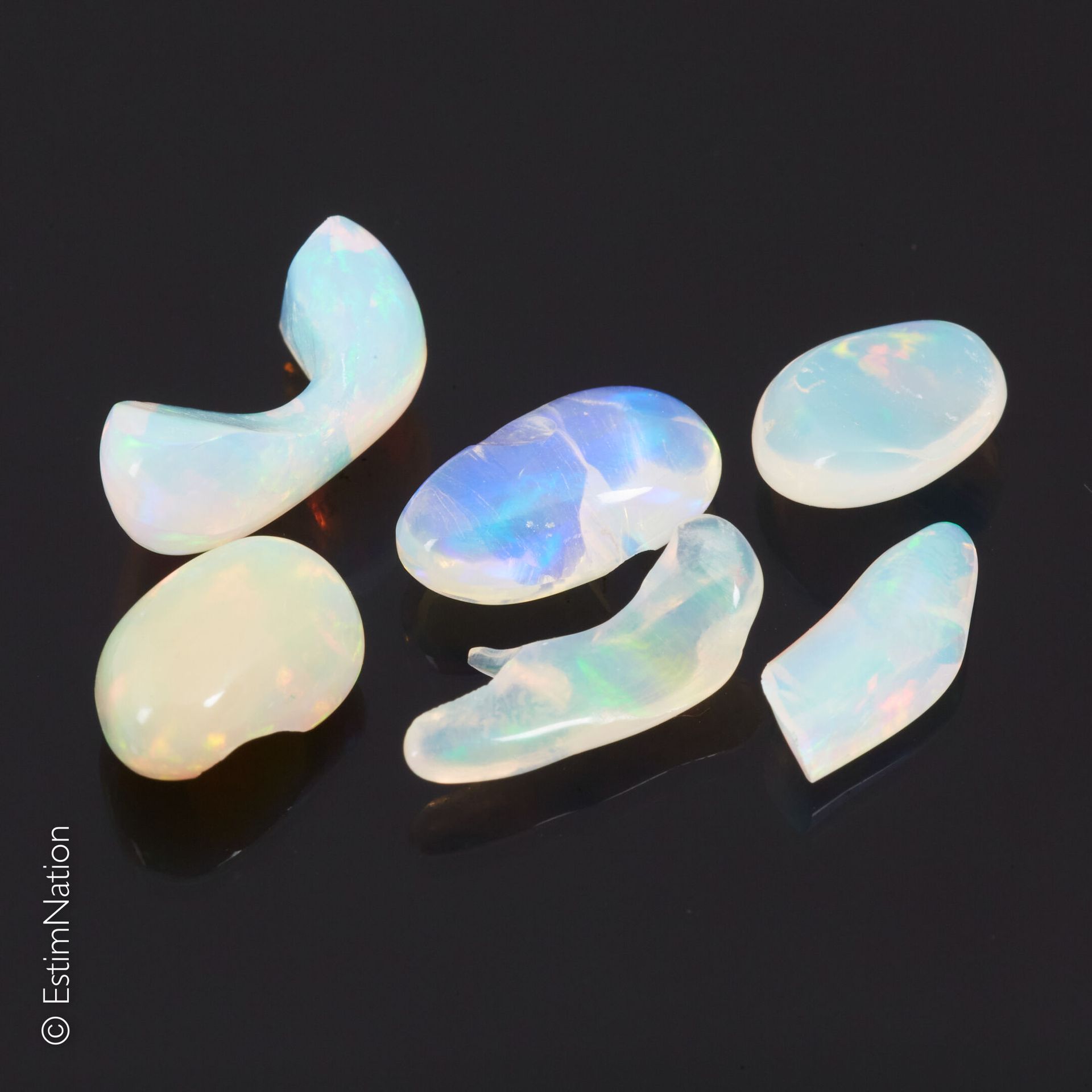 LOT D'OPALES ARLEQUIN SUR PAPIER ET EXAMEN Lot of harlequin opals on paper of fa&hellip;